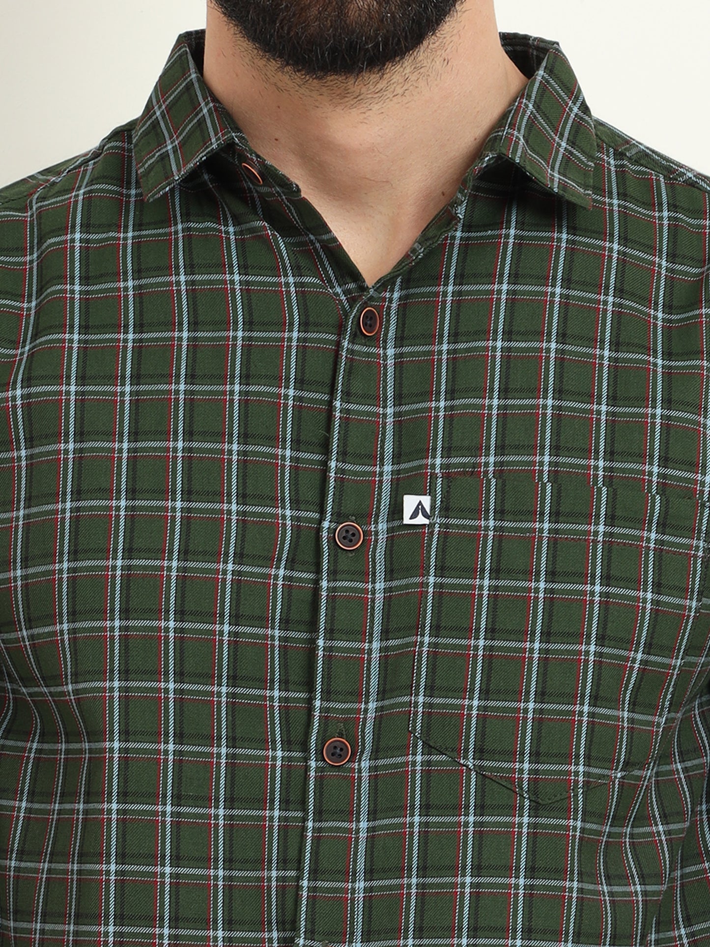 Mini Military Green Checked Shirt for Men