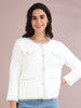 Women's White Cardigan/sweater with Gold Trim & Crystal Buttons – Elegant Winter Layer