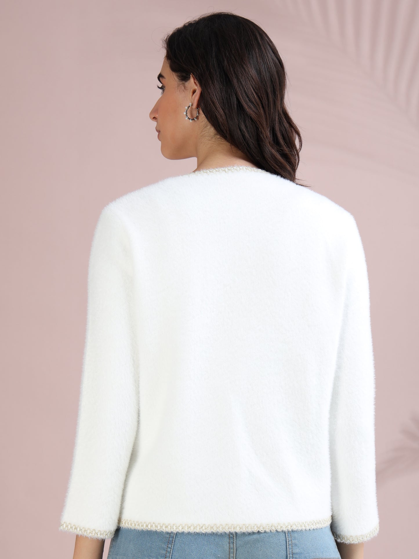 white cardigan sweater with clean minimal look