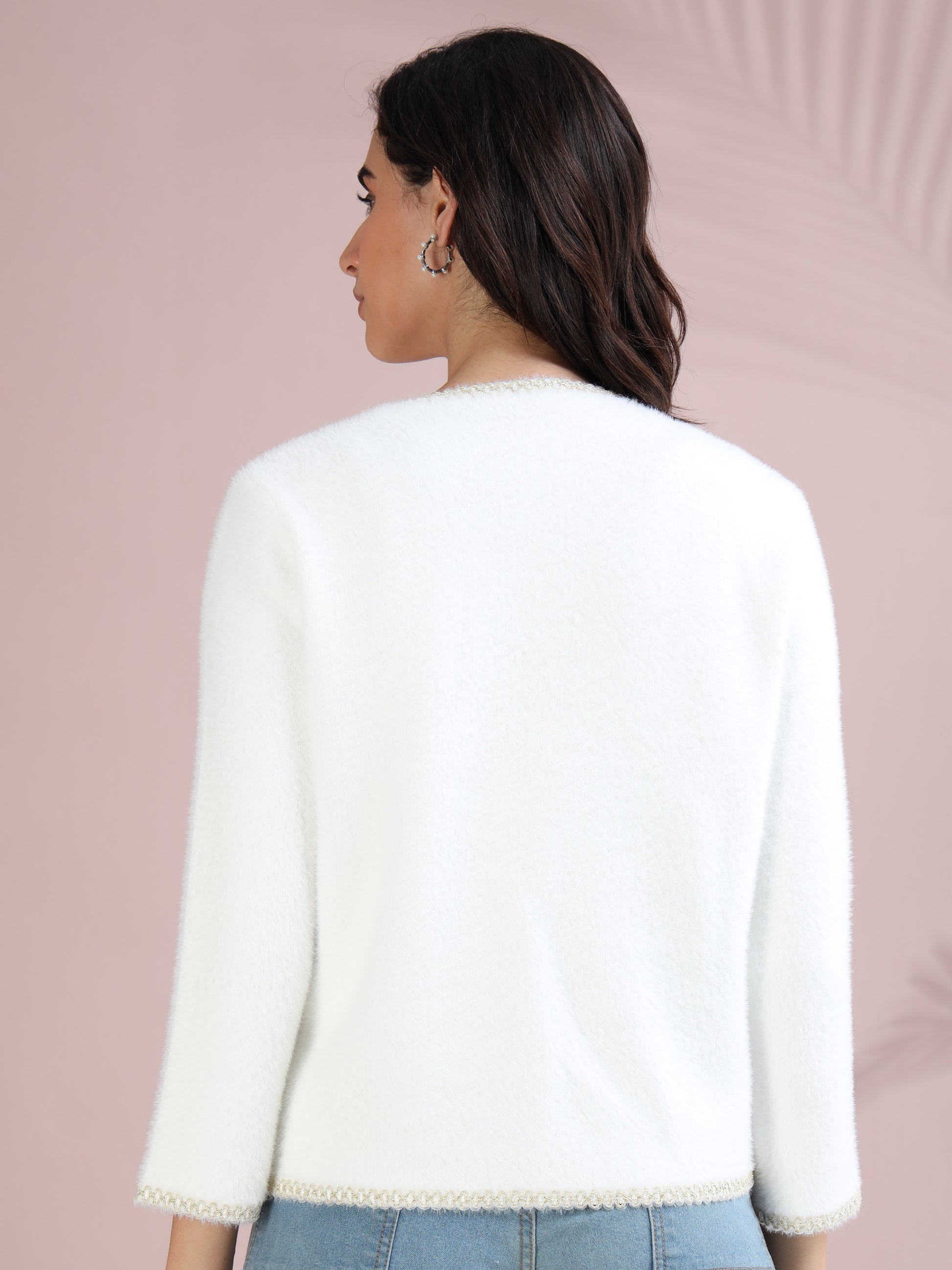 white cardigan sweater with clean minimal look