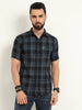 Wanted Grey Cotton Blend Half Sleeve Checks Shirt For Men