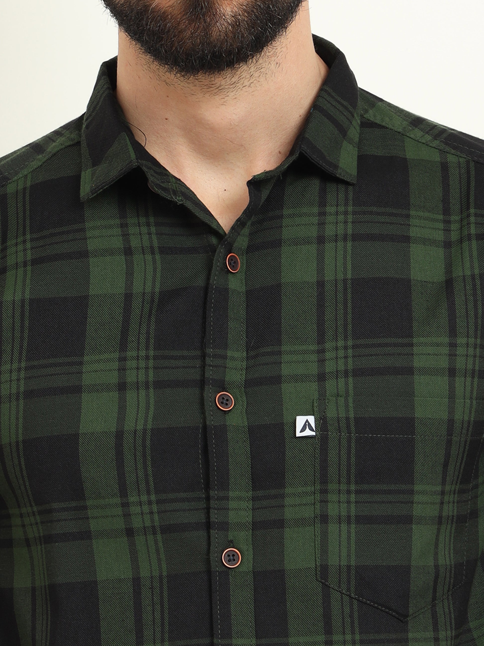 Wanted Green Long Sleeve Plaid Button Up Shirts for Men