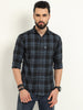 Wanted Grey Cotton Blend Checks Shirt For Men