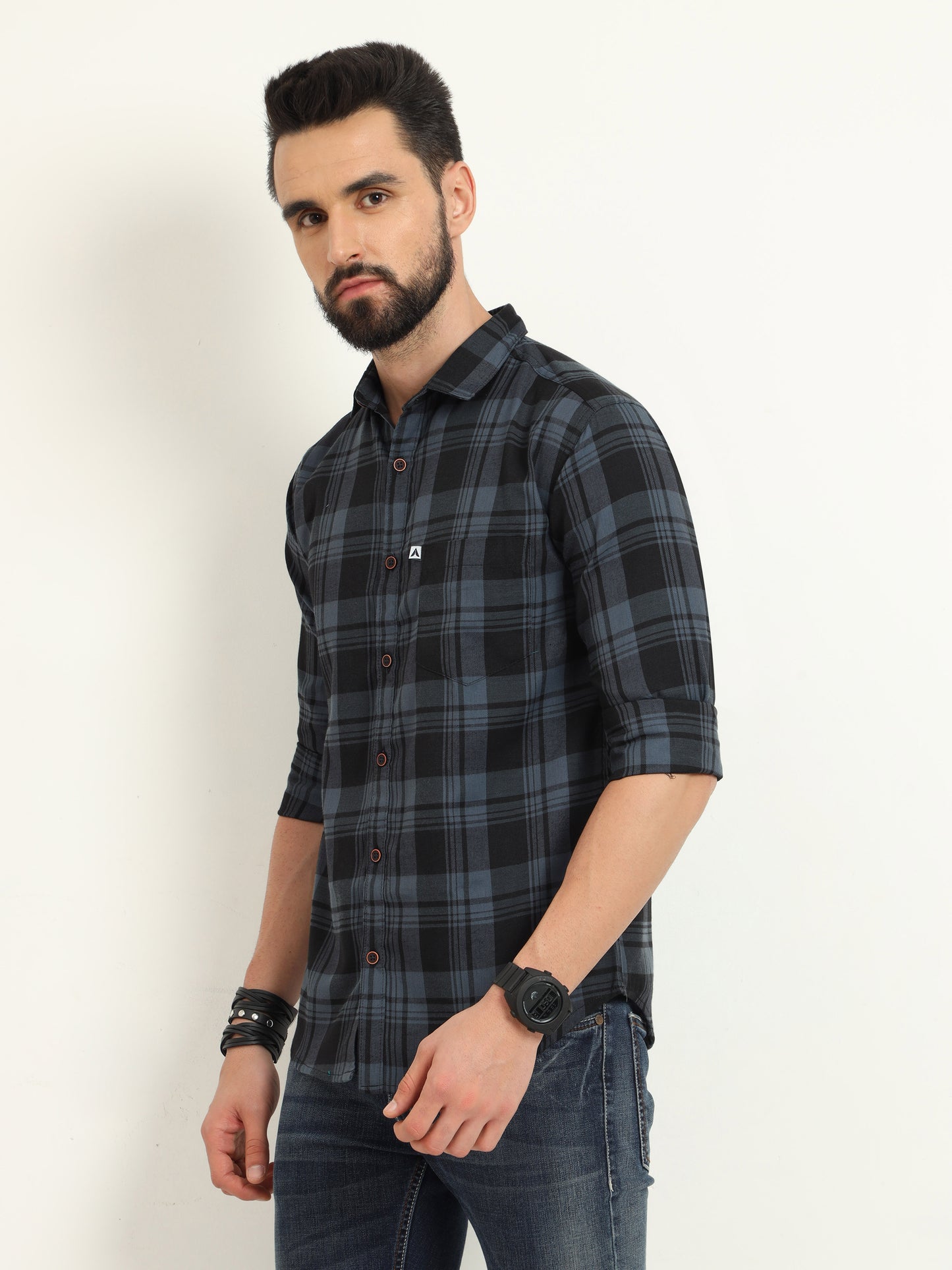 Cotton Wanted Grey Plaid Shirt Outfits For Men