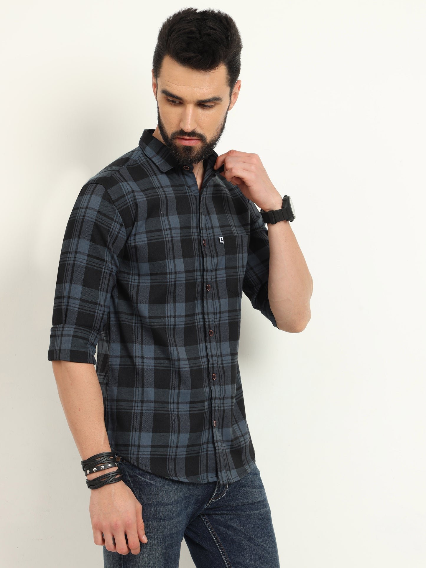 Cotton Wanted Grey Plaid Shirt Outfits For Men