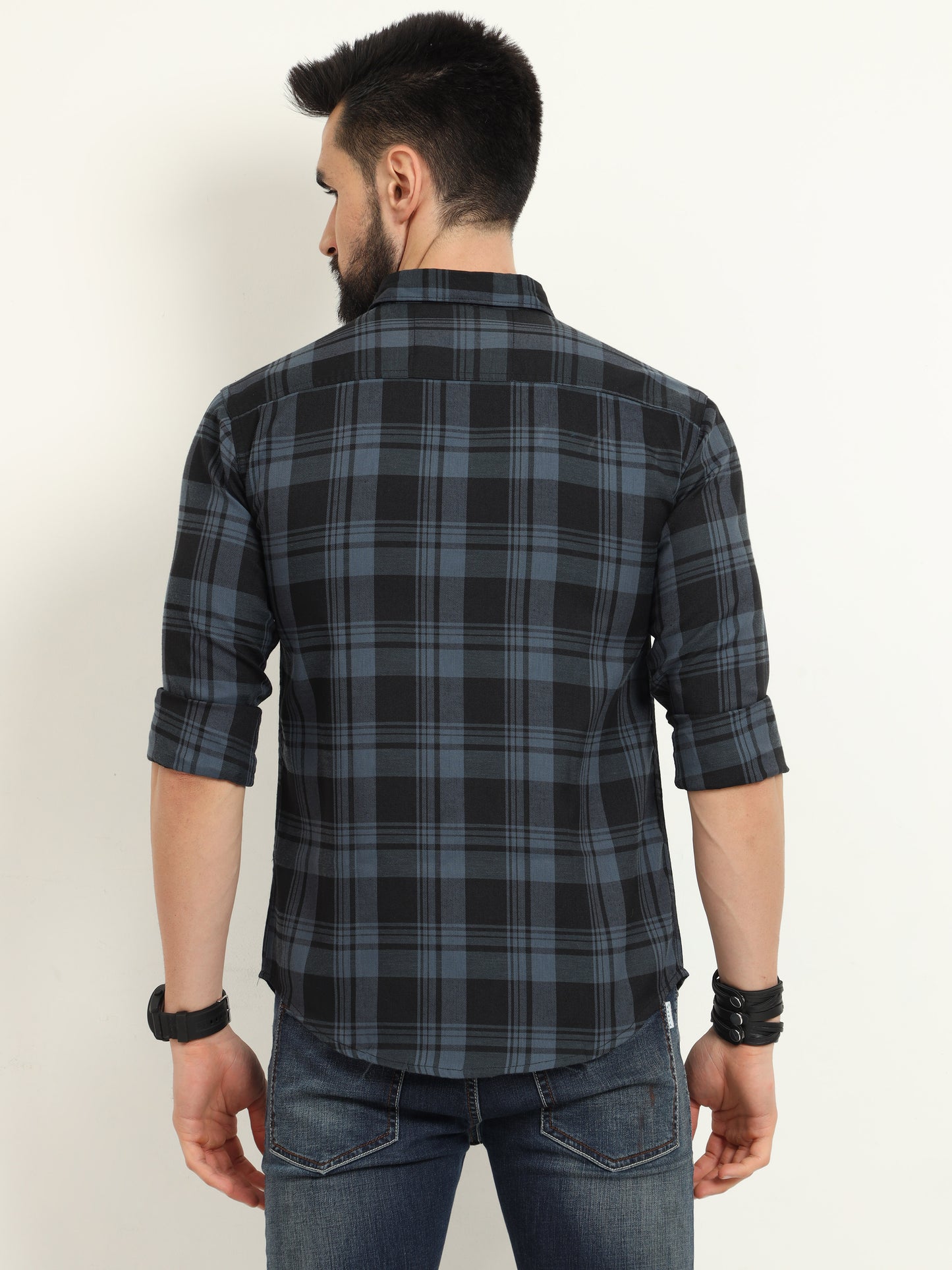 Cotton Wanted Grey Plaid Shirt Outfits For Men