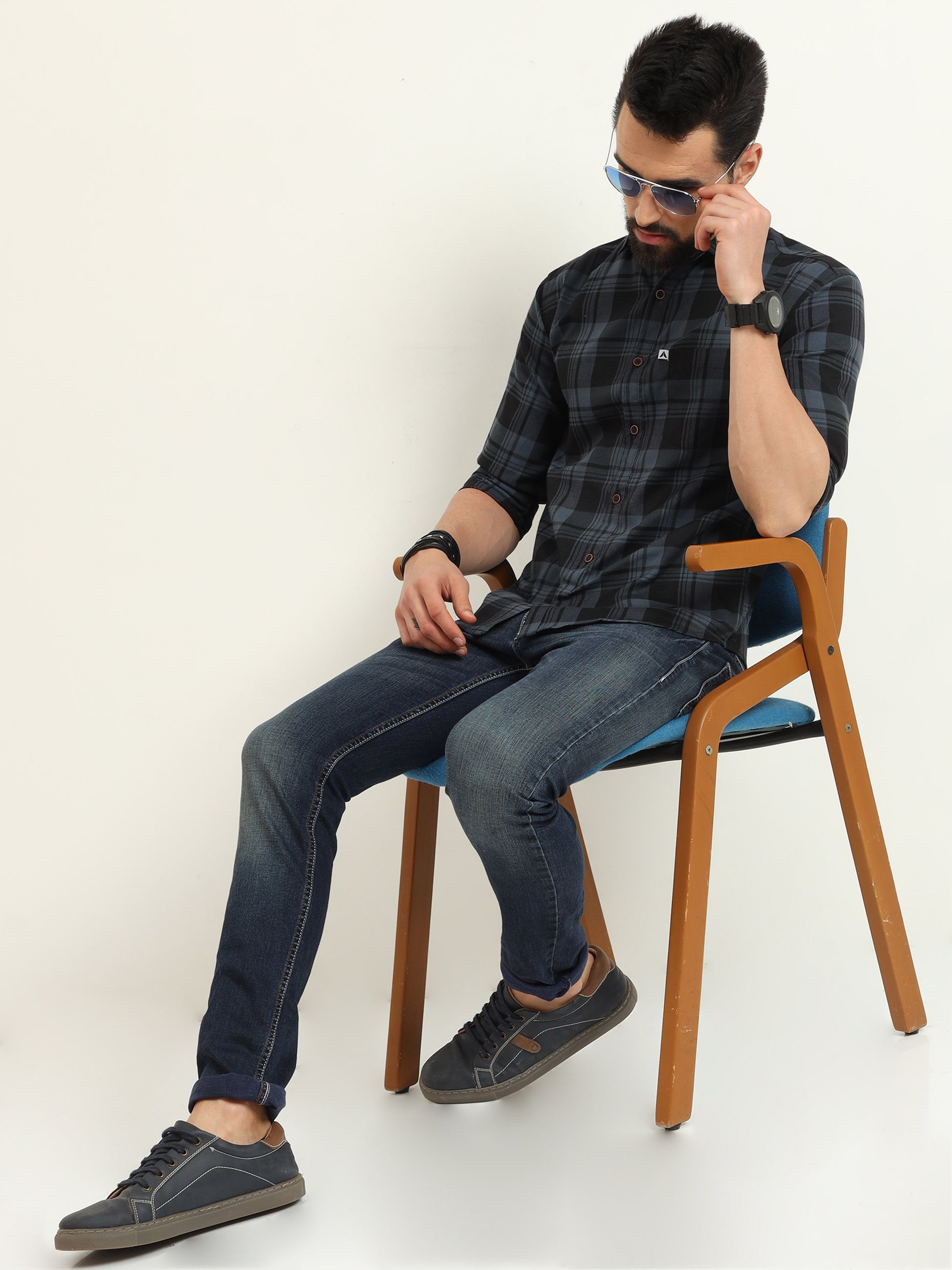 Cotton Wanted Grey Plaid Shirt Outfits For Men