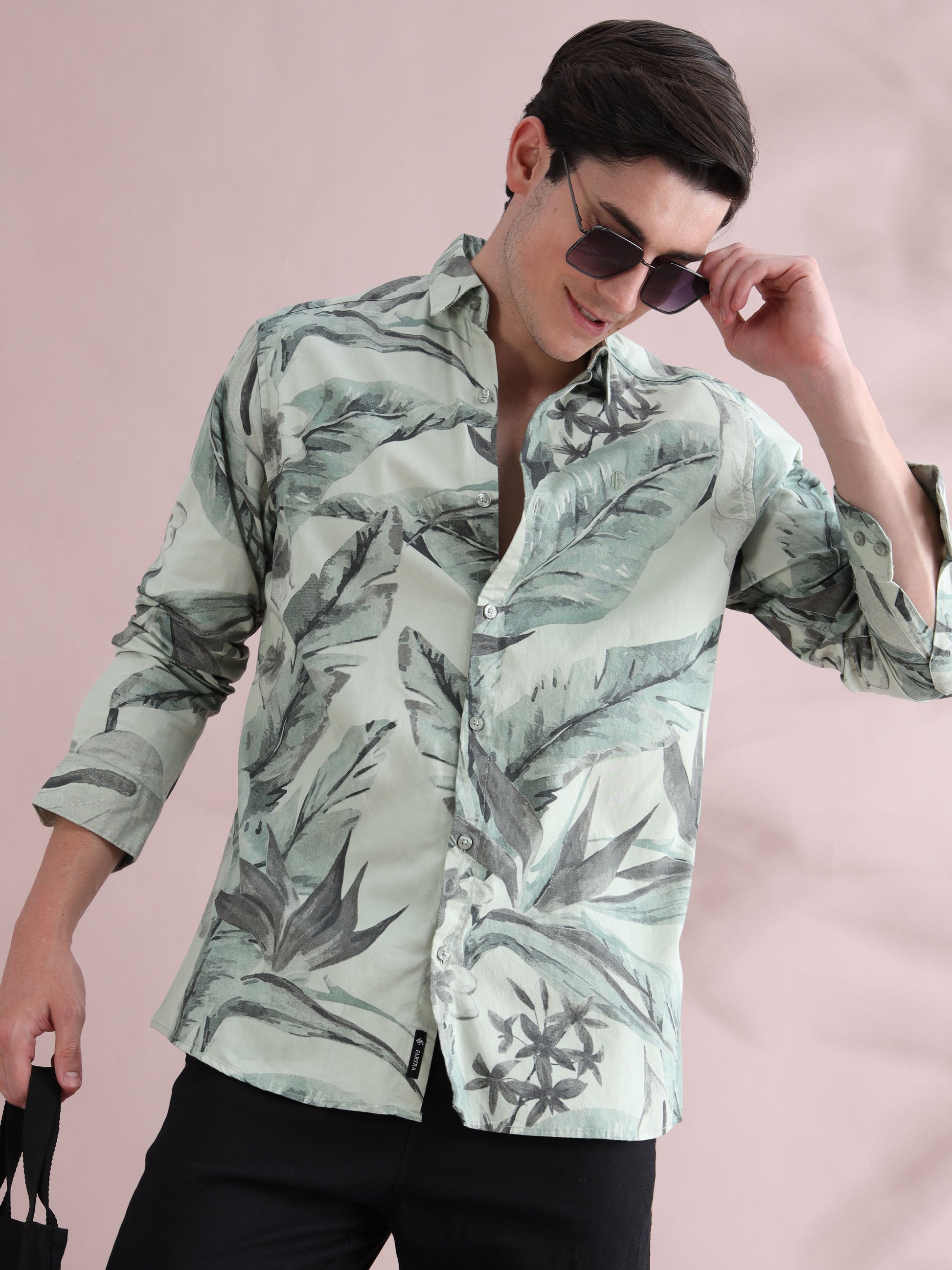 Tropical Leaf Green Shirt for Men