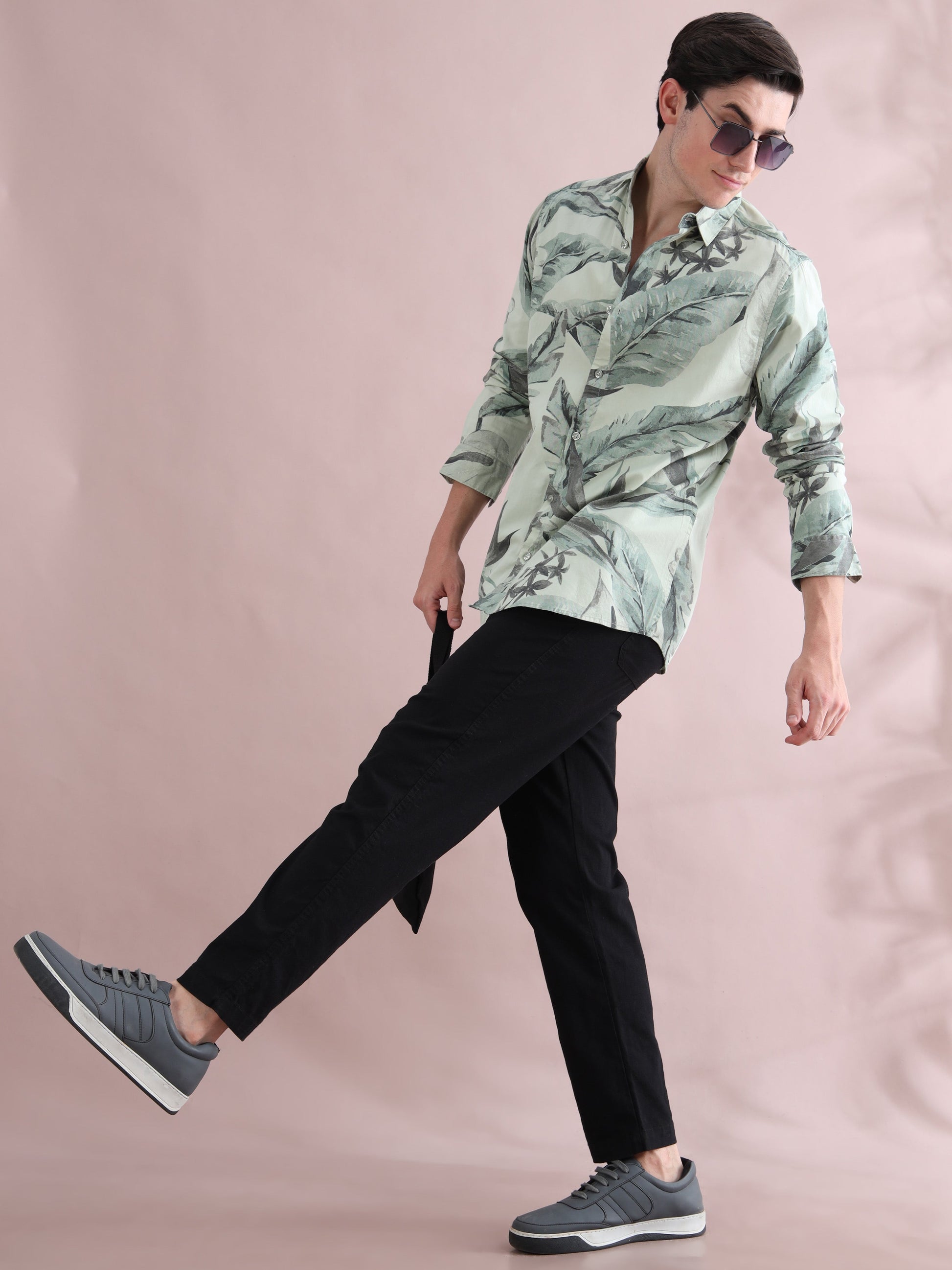 Tropical Leaf Green Shirt for Men