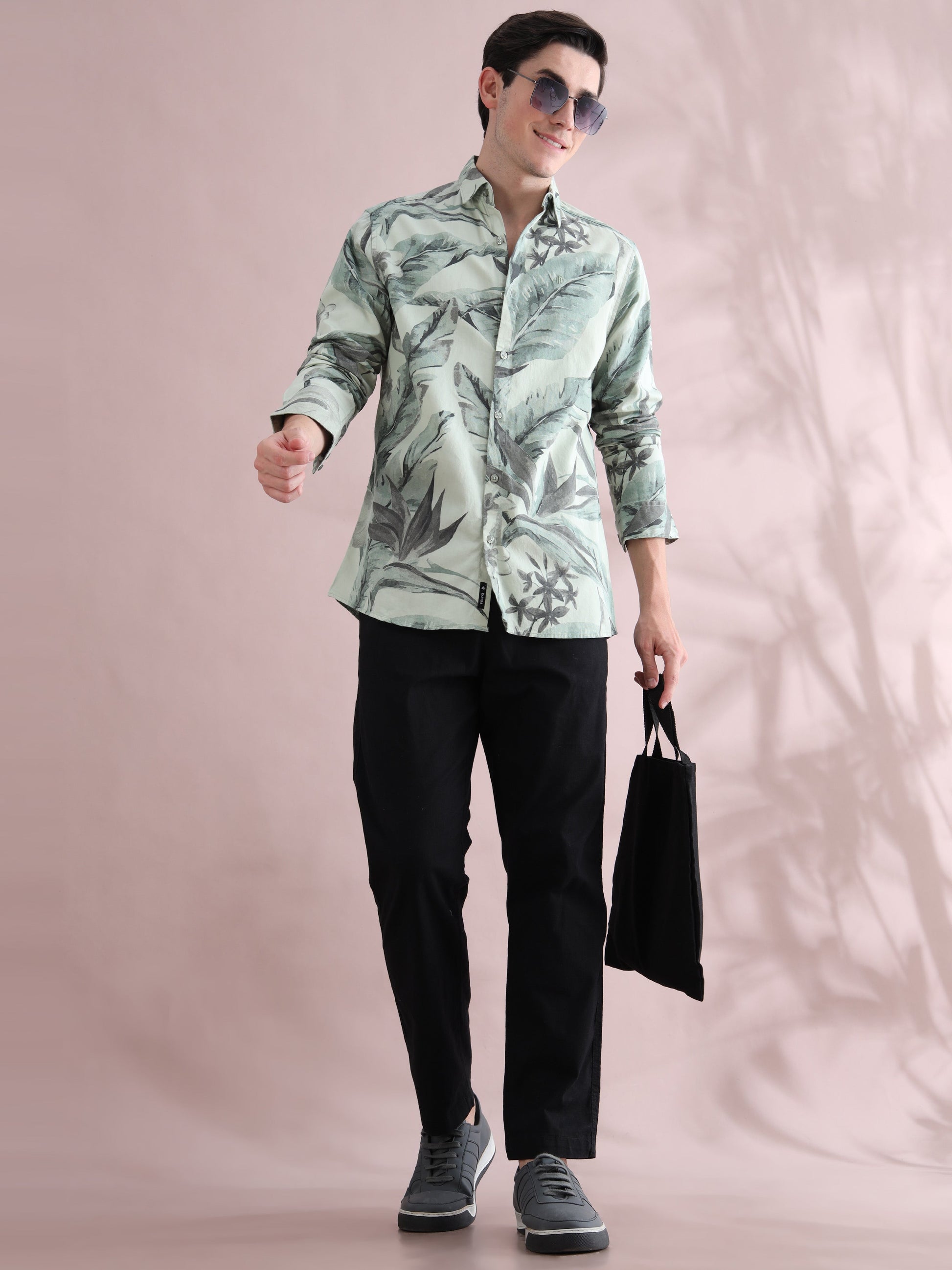Tropical Leaf Green Shirt for Men