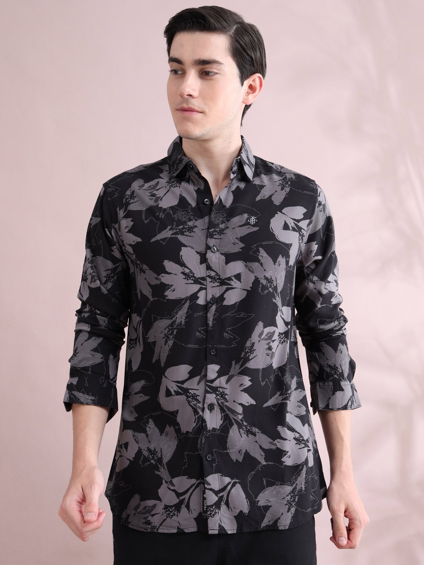 Rayon Printed Black and Purple Shirt for Men