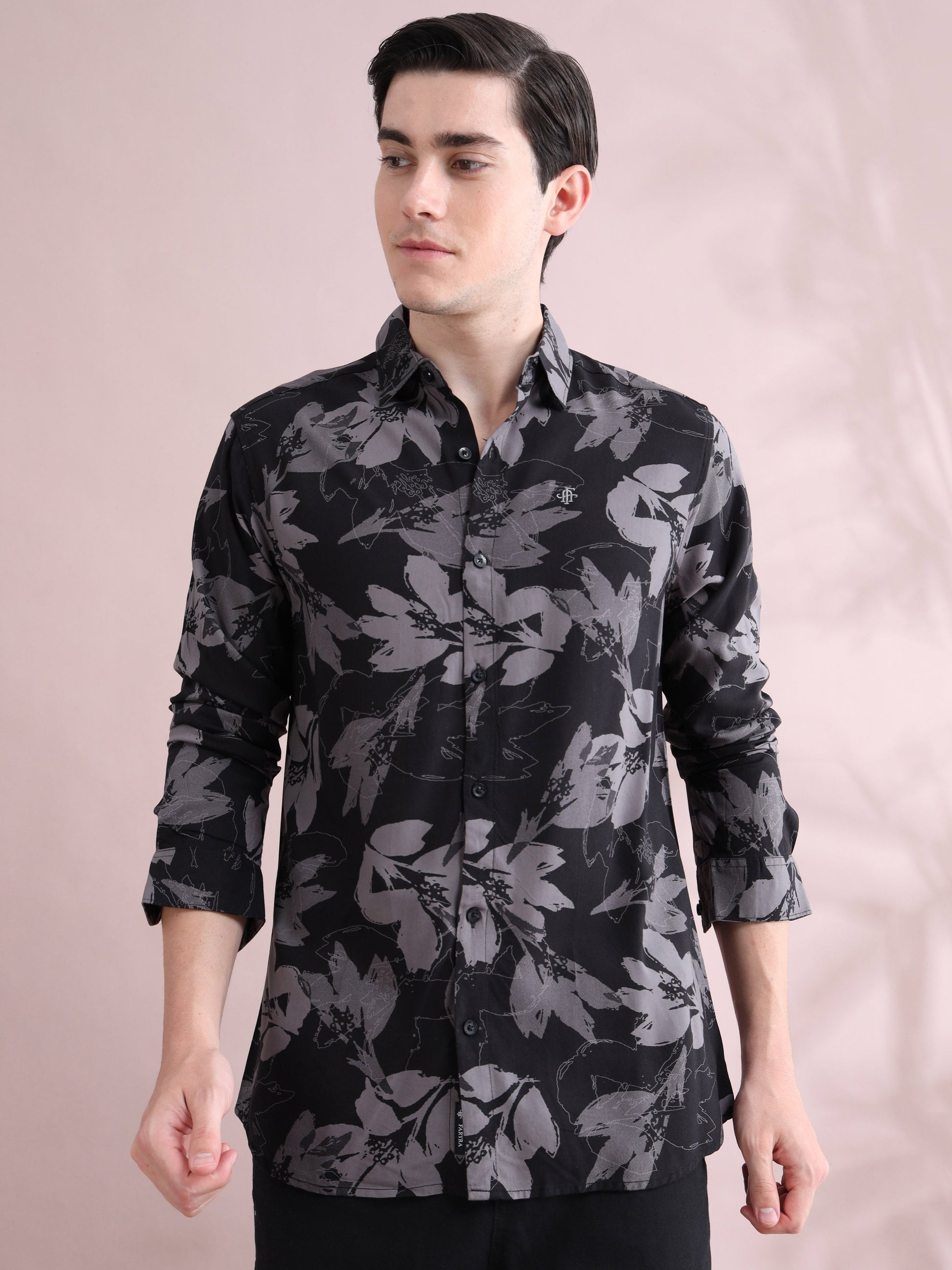 Rayon Printed Black and Purple Shirt for Men