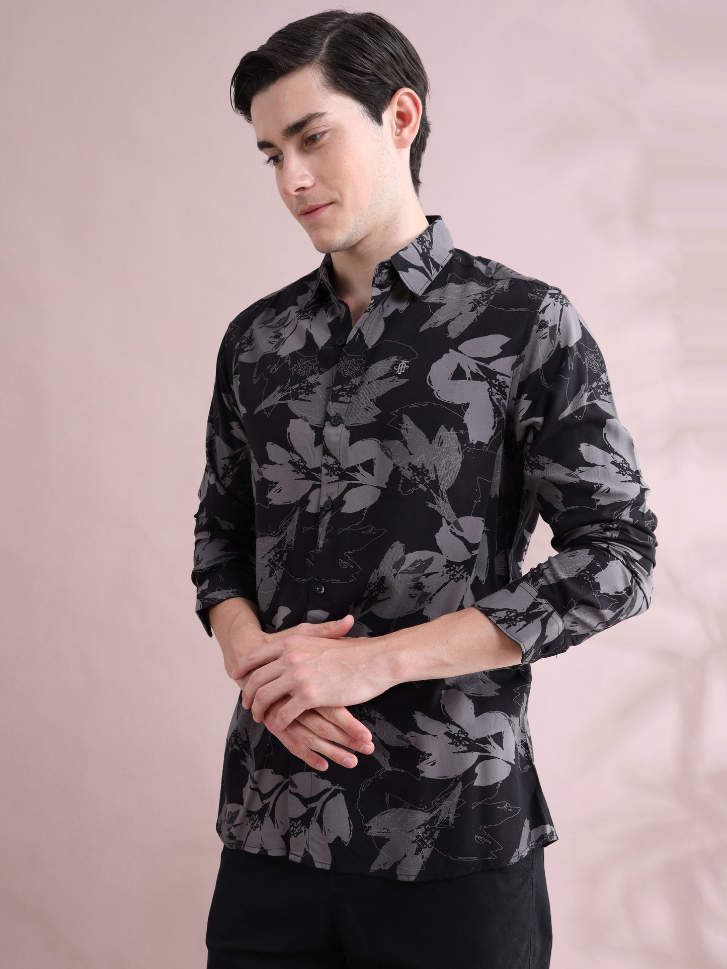 Rayon Printed Black and Purple Shirt for Men