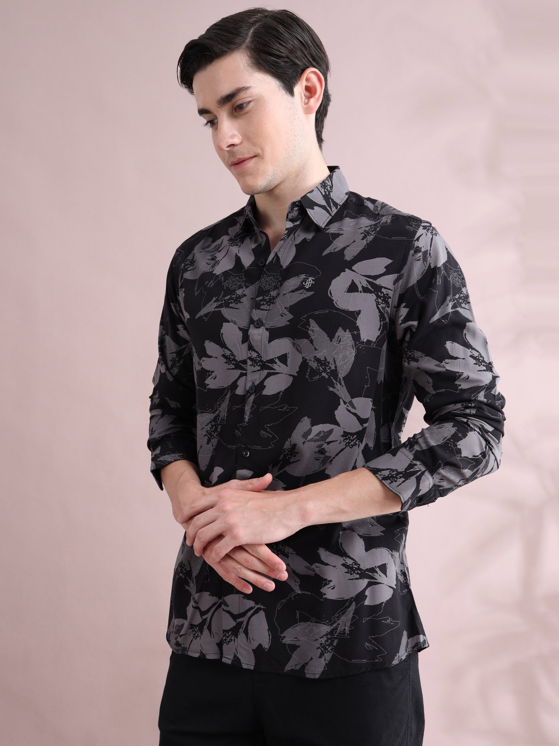 Rayon Printed Black and Purple Shirt for Men