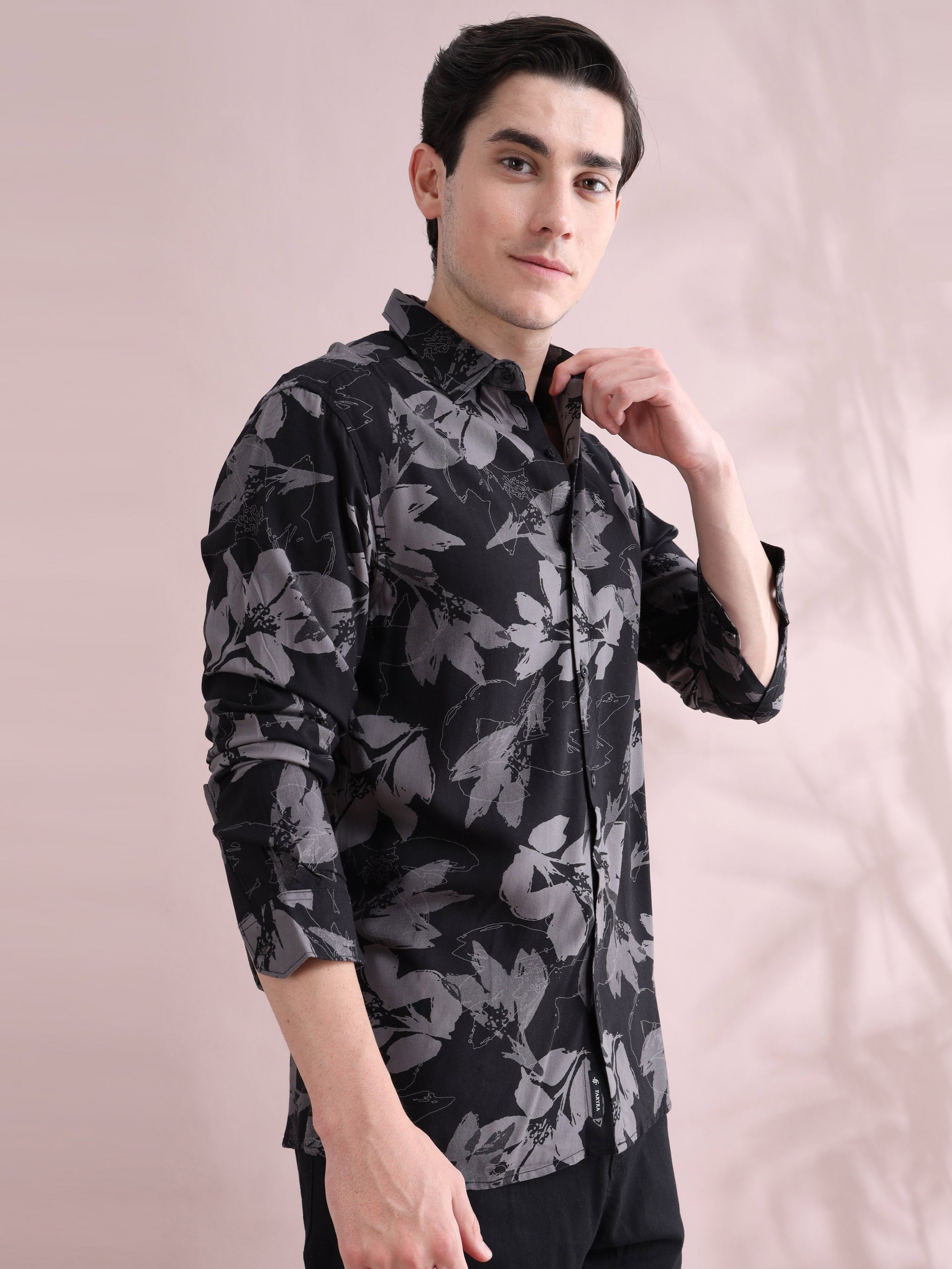 Rayon Printed Black and Purple Shirt for Men
