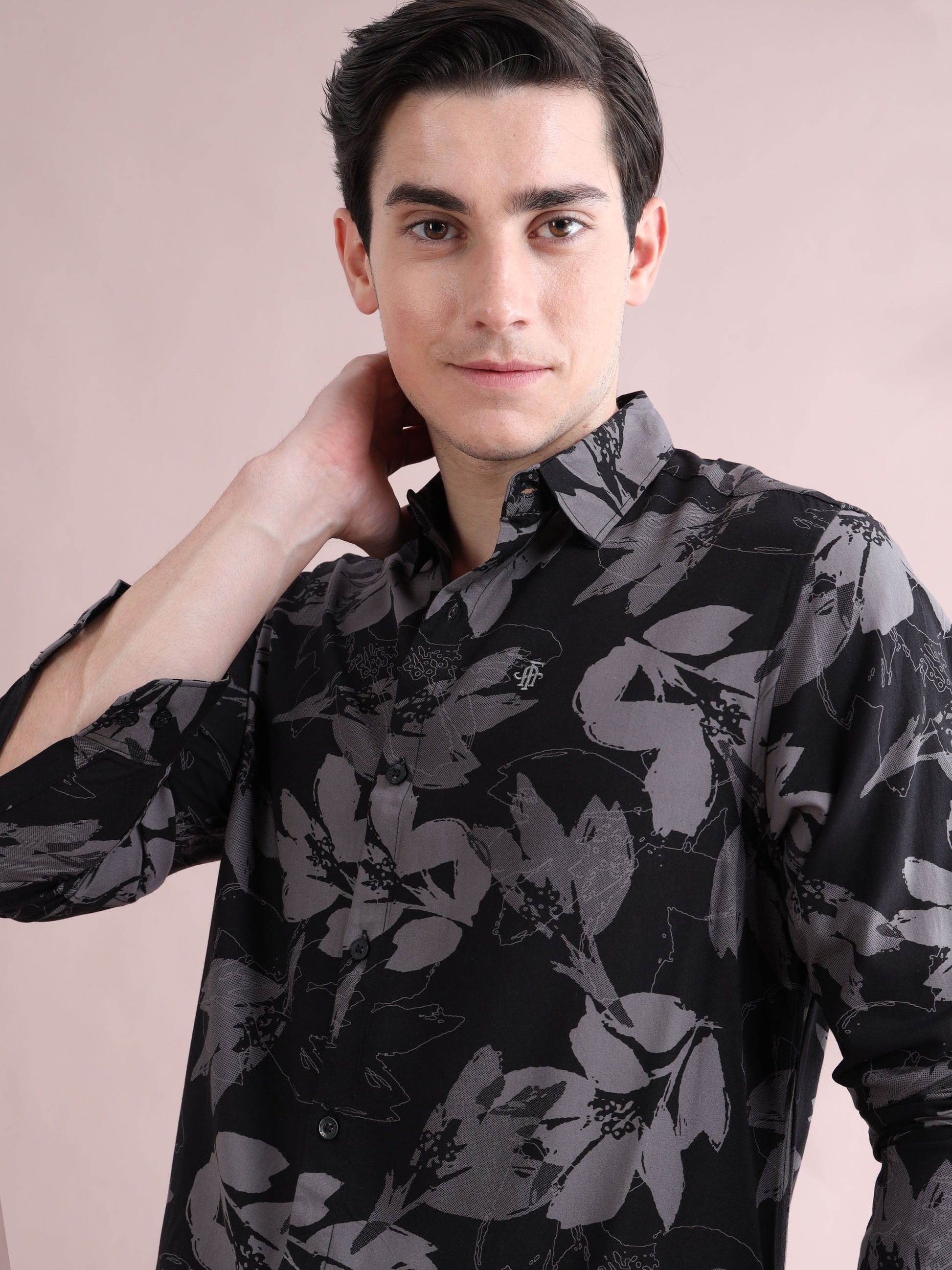 Rayon Printed Black and Purple Shirt for Men