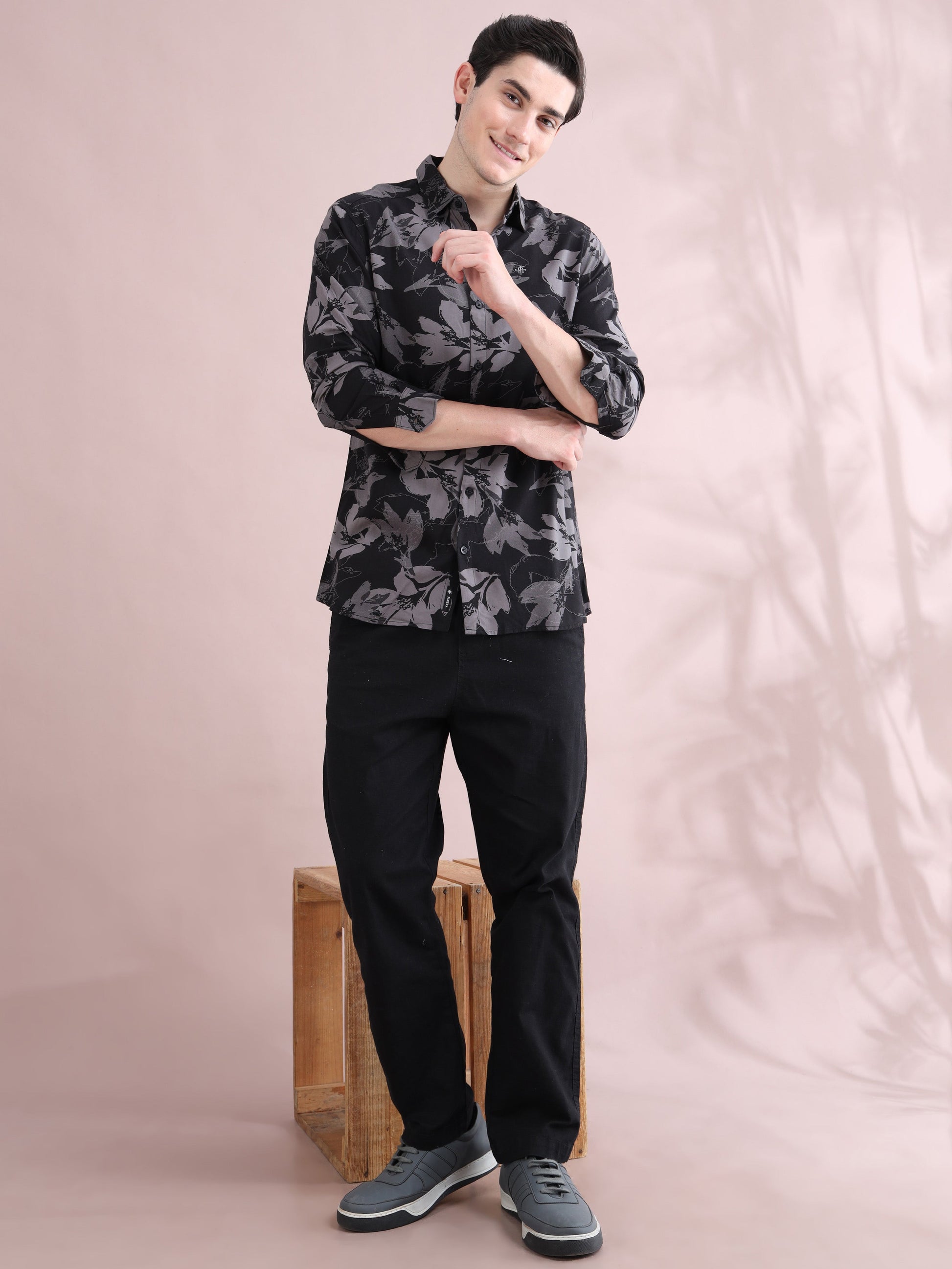 Rayon Printed Black and Purple Shirt for Men