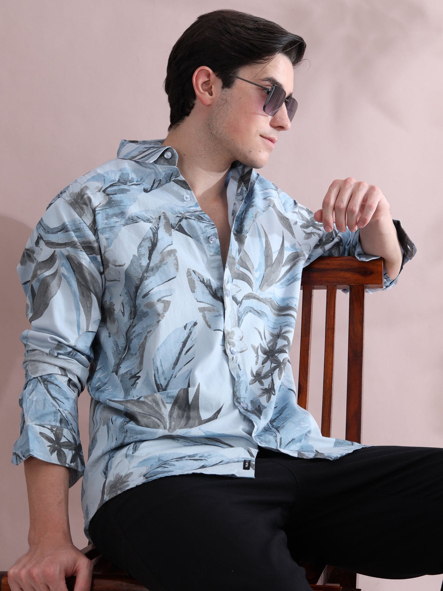 Tropical Blue Leaf Shirt for Men