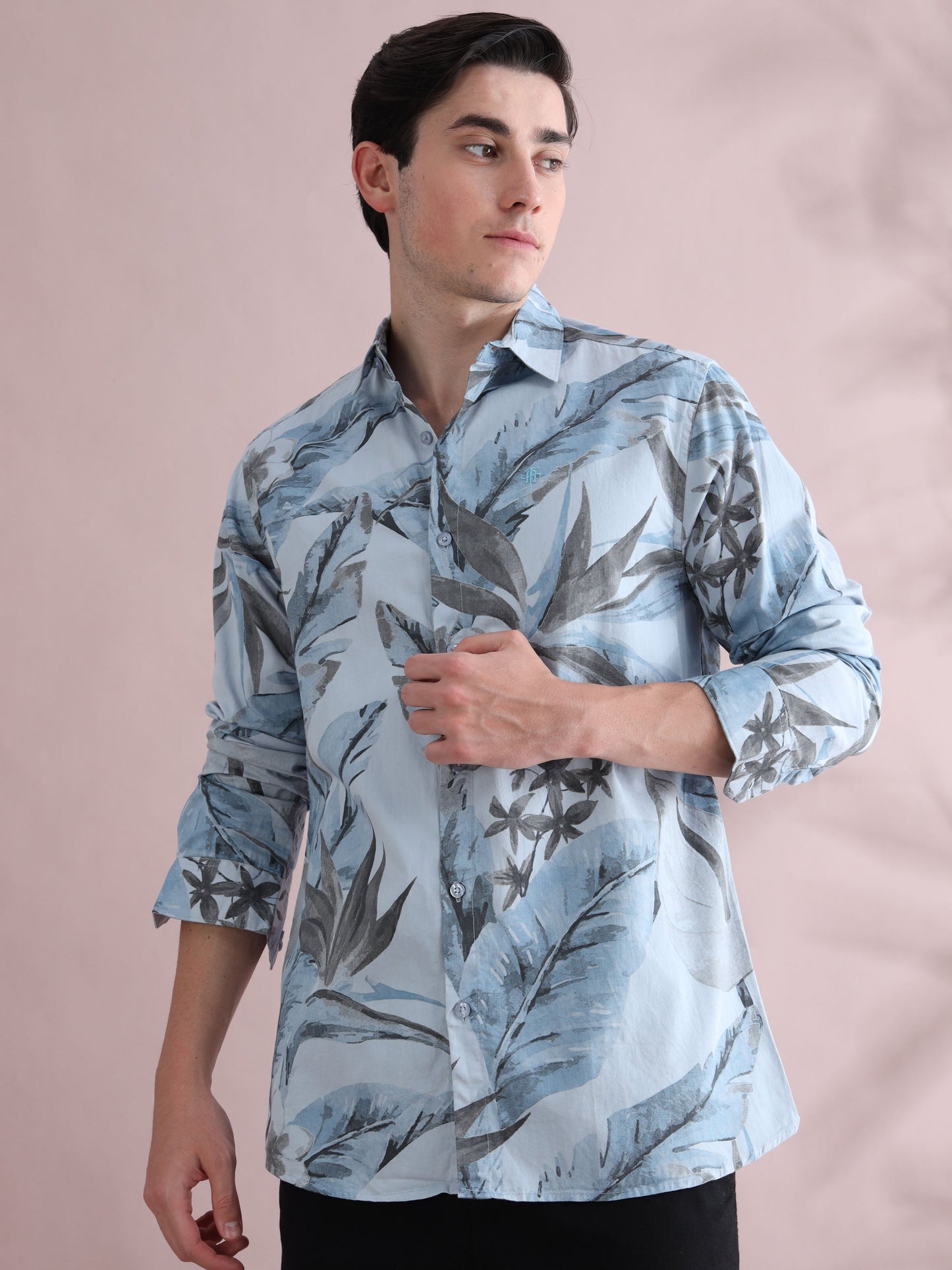 Tropical Blue Leaf Shirt for Men