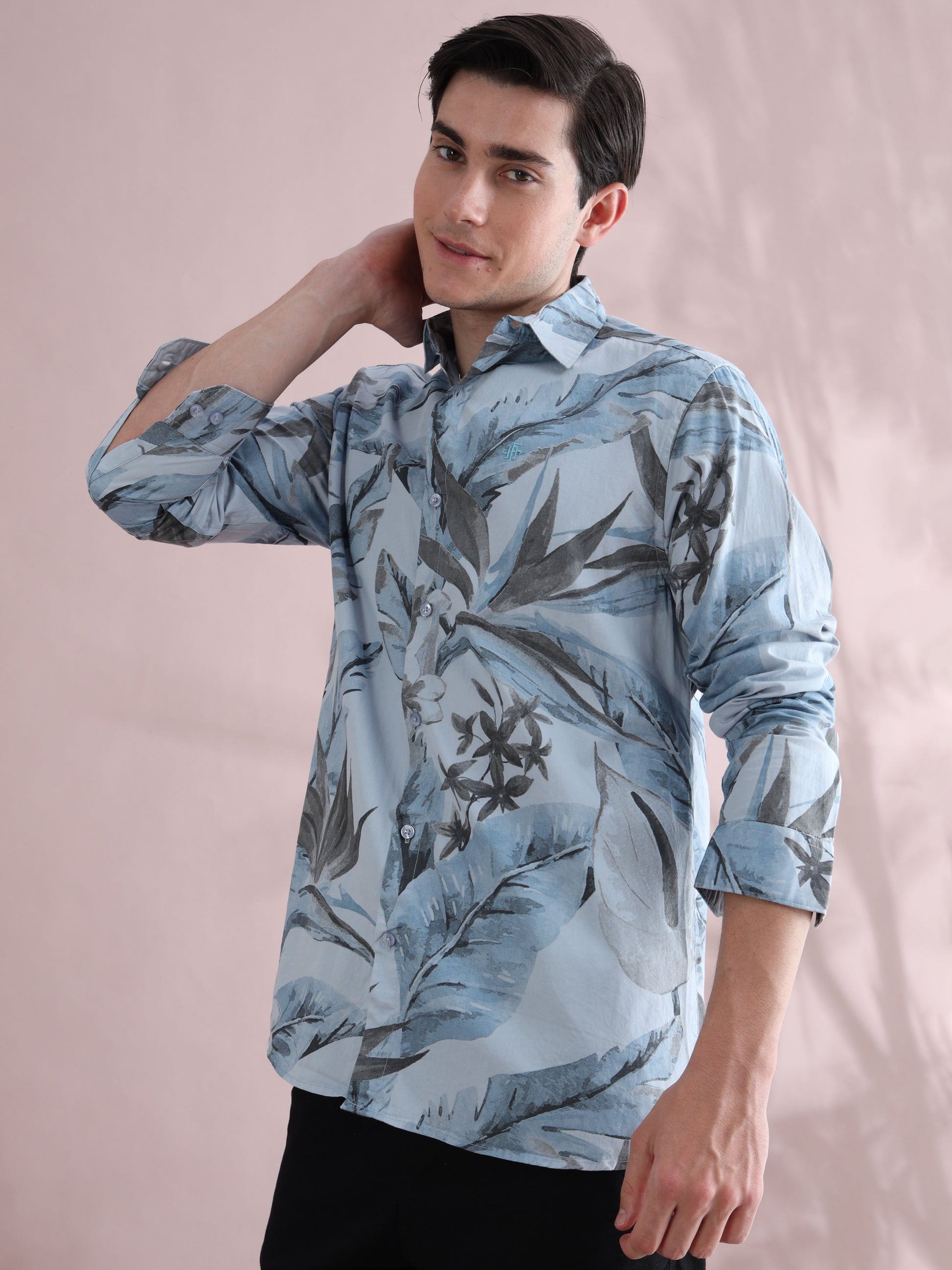 Tropical Blue Leaf Shirt for Men