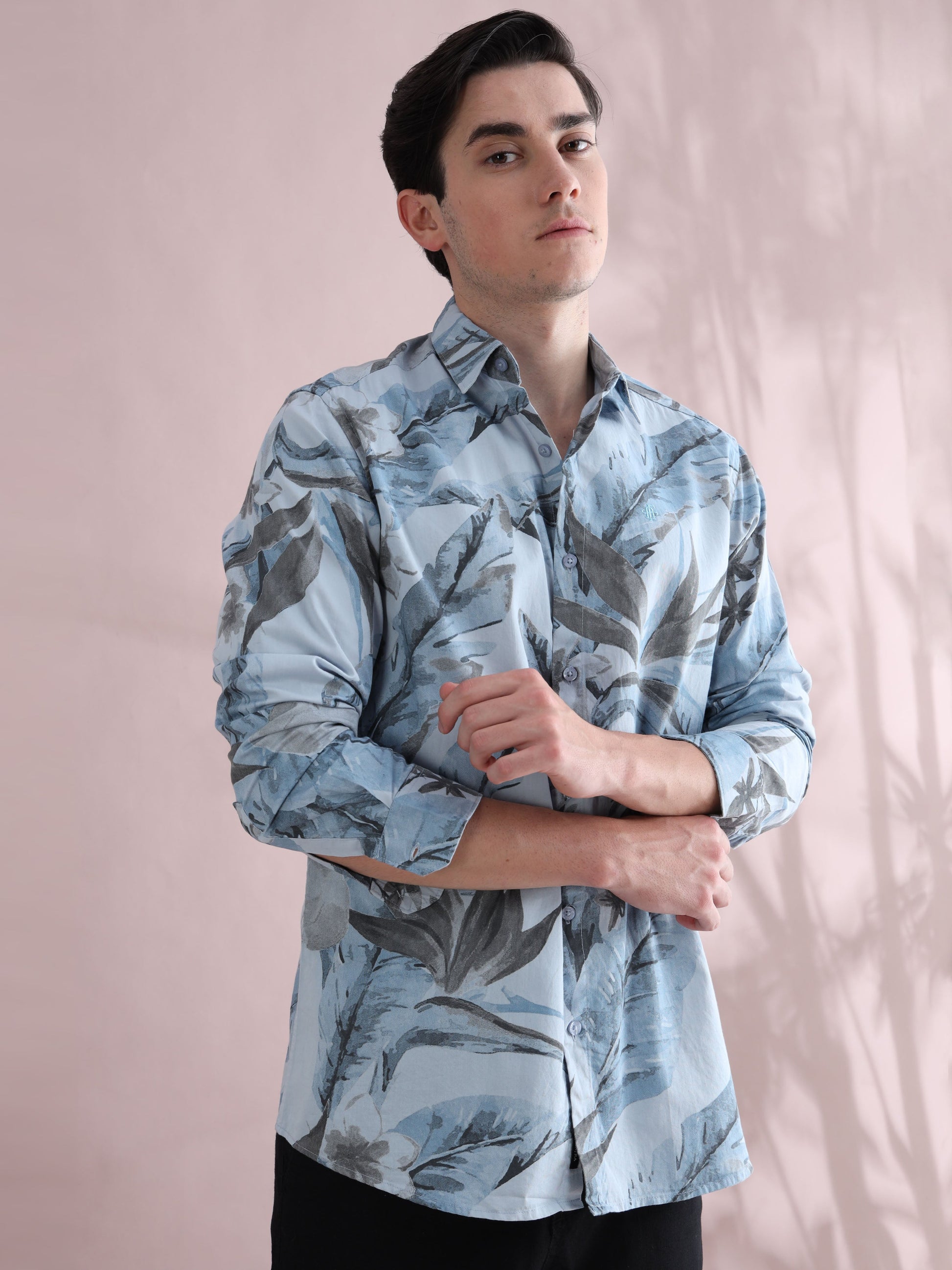Tropical Blue Leaf Shirt for Men