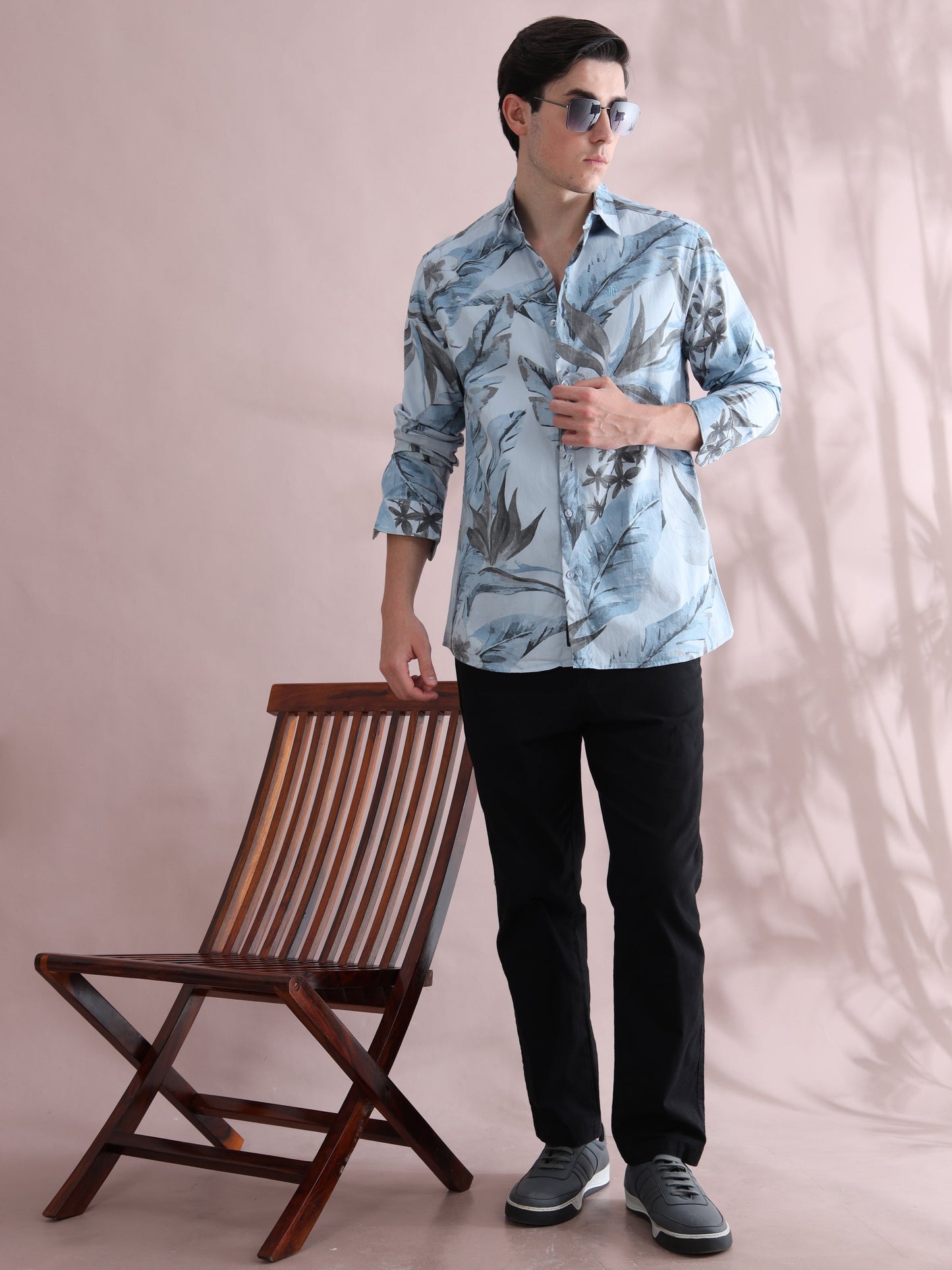 Tropical Blue Leaf Shirt for Men