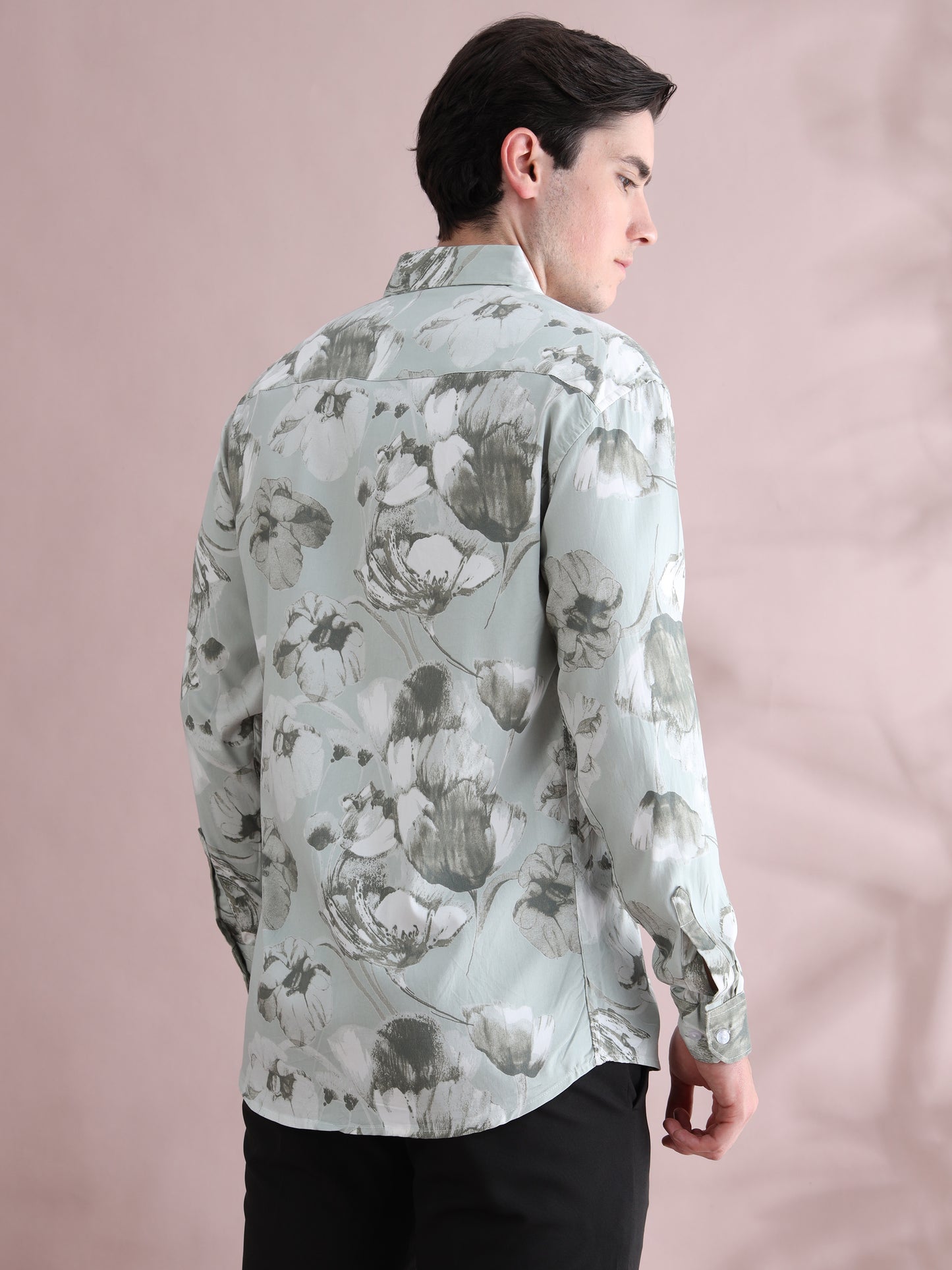 Full sleeve Green Lycra Printed Shirts  for Men