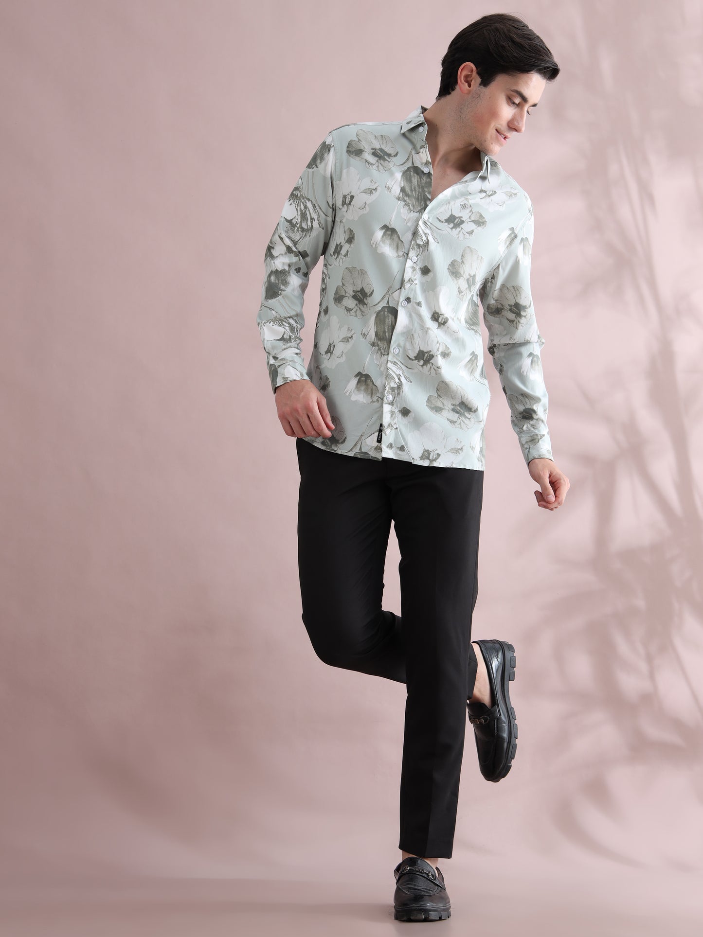 Full sleeve Green Lycra Printed Shirts  for Men