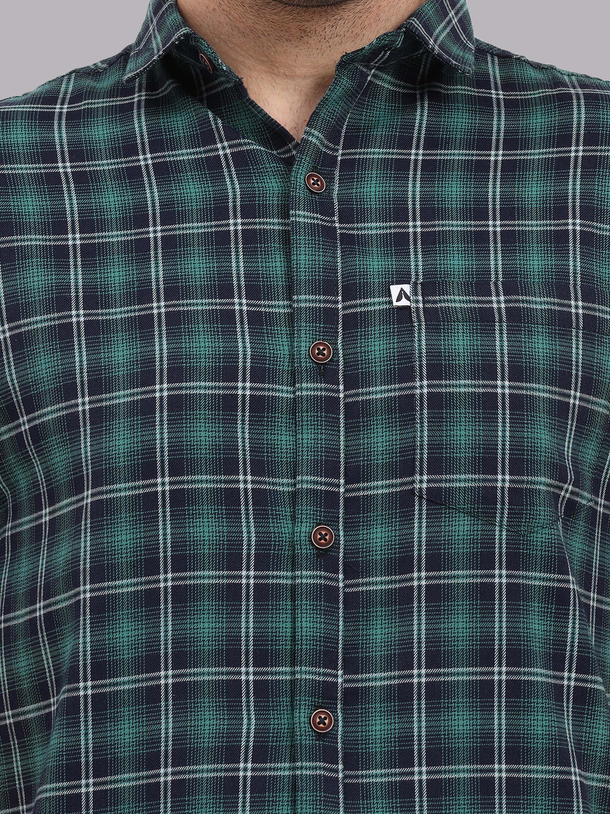 Half Sleeve Buffalo Green and Black Check Shirt for Men