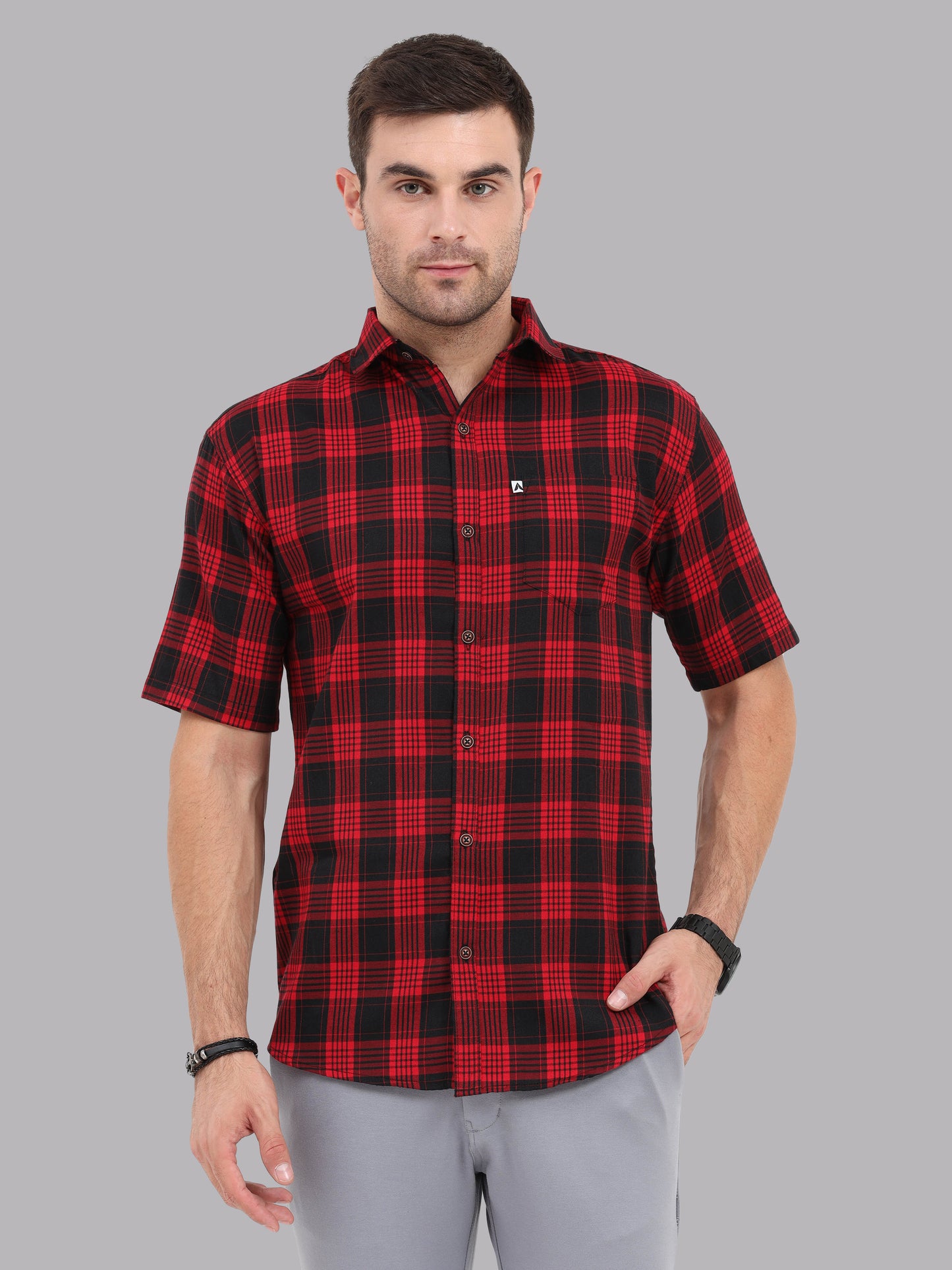 Regular Fit Buffalo Maroon Half Sleeve Check Shirt