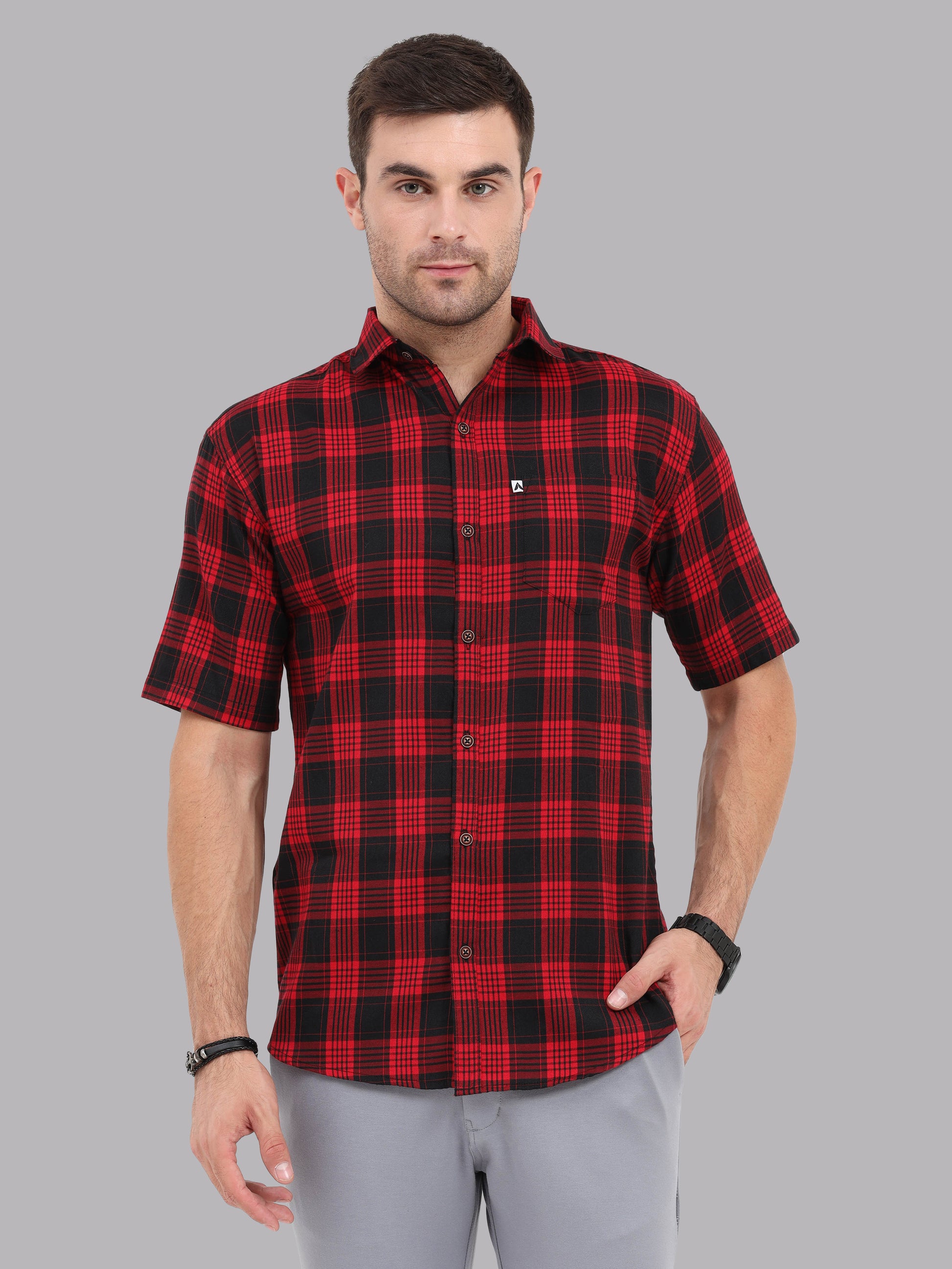 Regular Fit Buffalo Maroon Half Sleeve Check Shirt