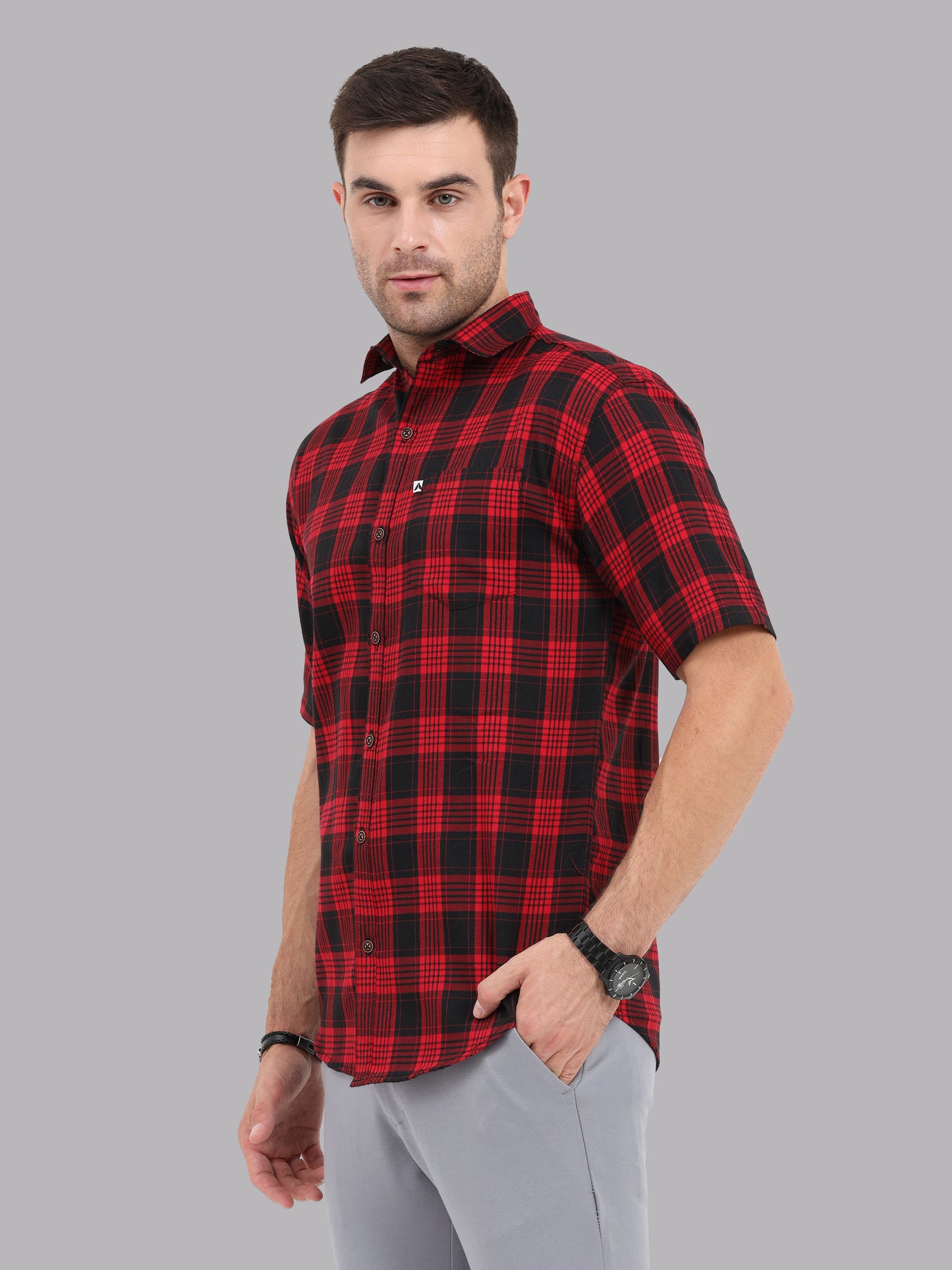 Regular Fit Buffalo Maroon Half Sleeve Check Shirt