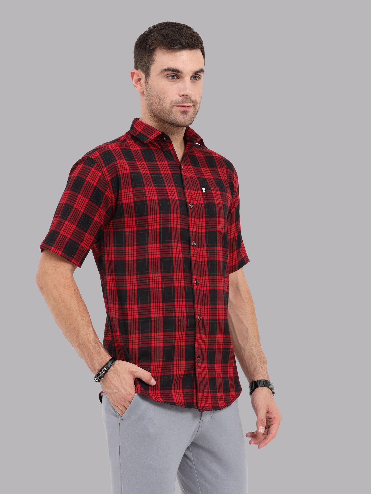 Regular Fit Buffalo Maroon Half Sleeve Check Shirt
