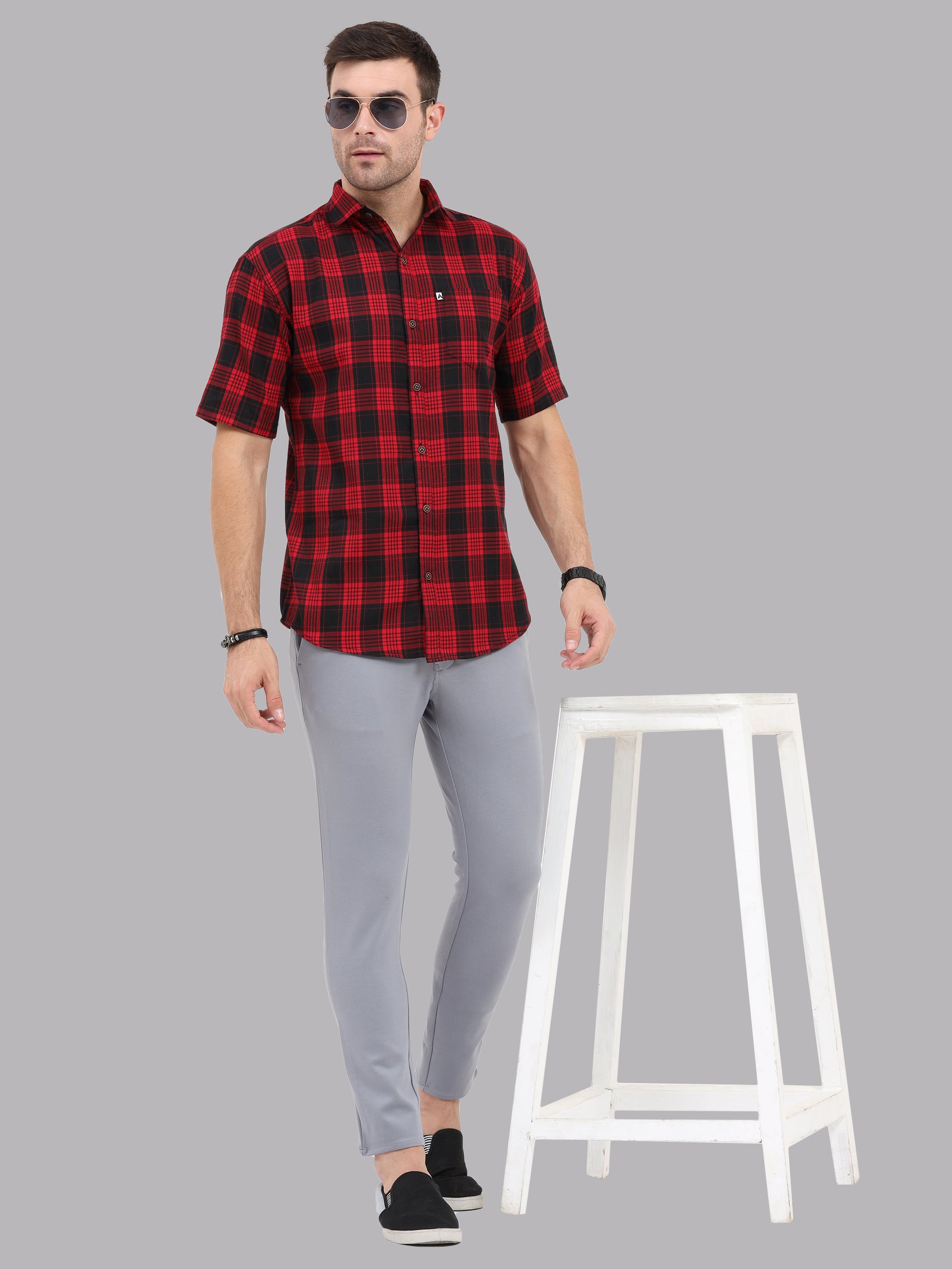 Regular Fit Buffalo Maroon Half Sleeve Check Shirt