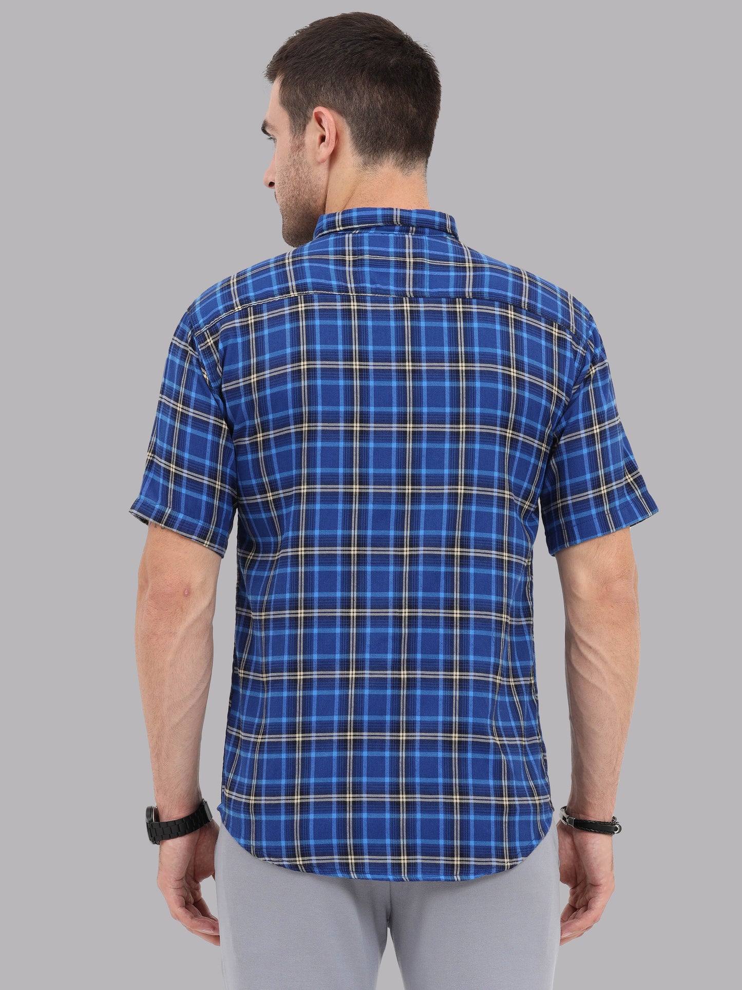 Half Sleeve Buffalo Royal Blue Check Shirt for Men