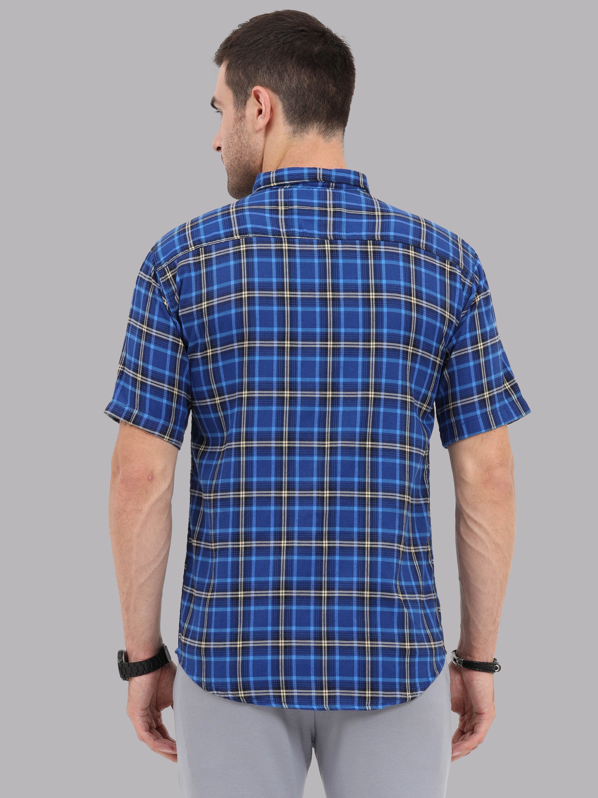Half Sleeve Buffalo Royal Blue Check Shirt for Men