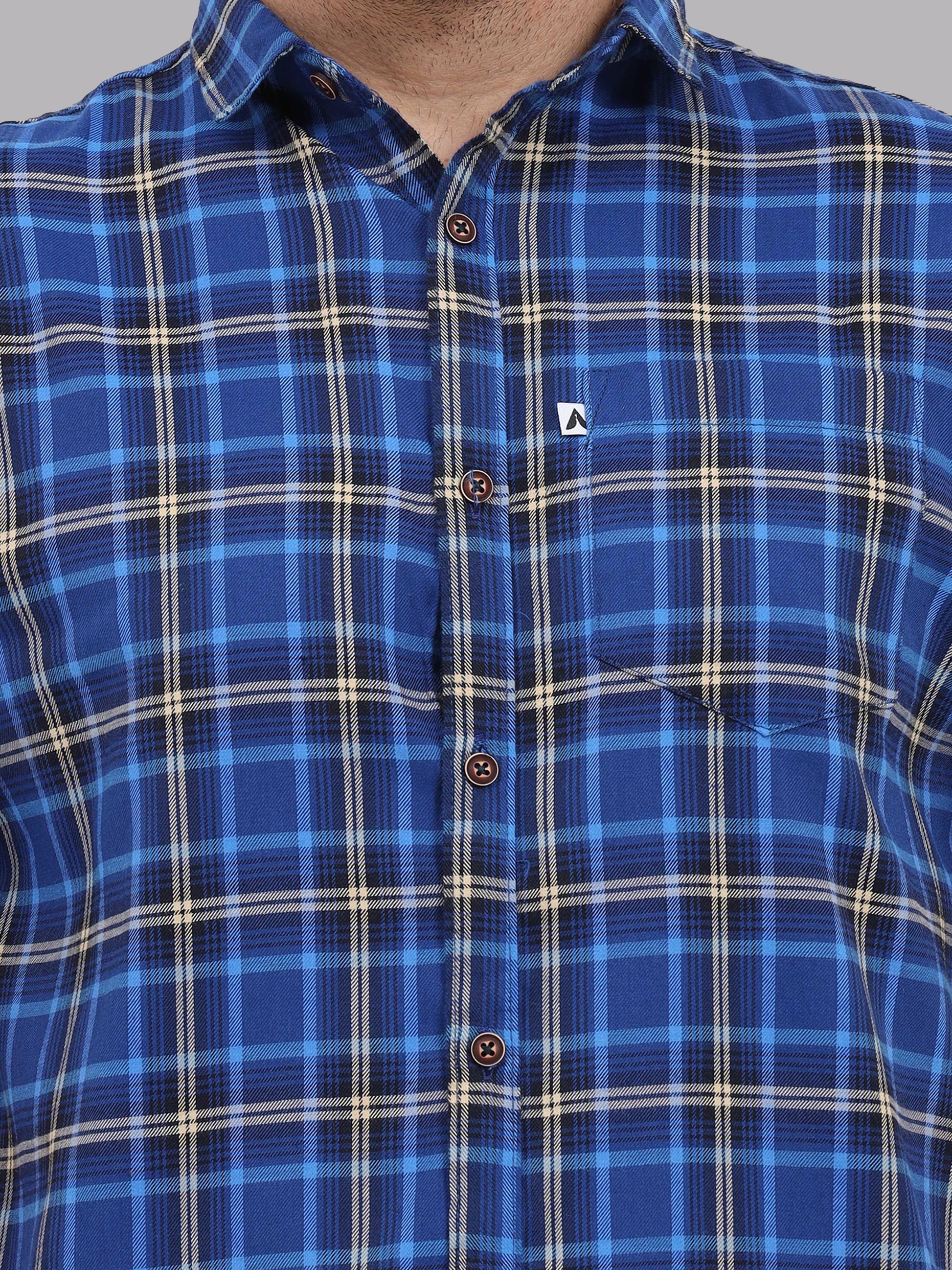 Half Sleeve Buffalo Royal Blue Check Shirt for Men