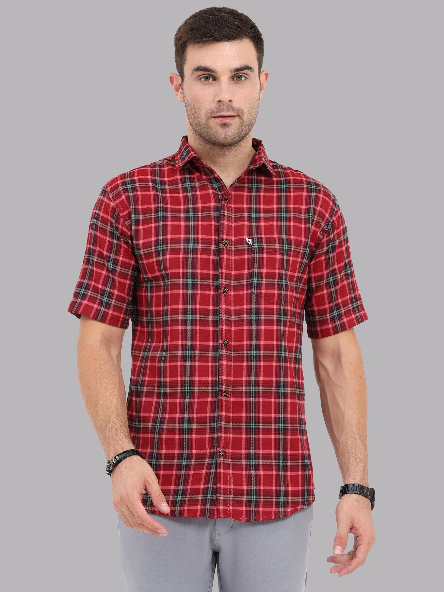 Half Sleeve Buffalo Mens Red Check Shirt Regular Fit