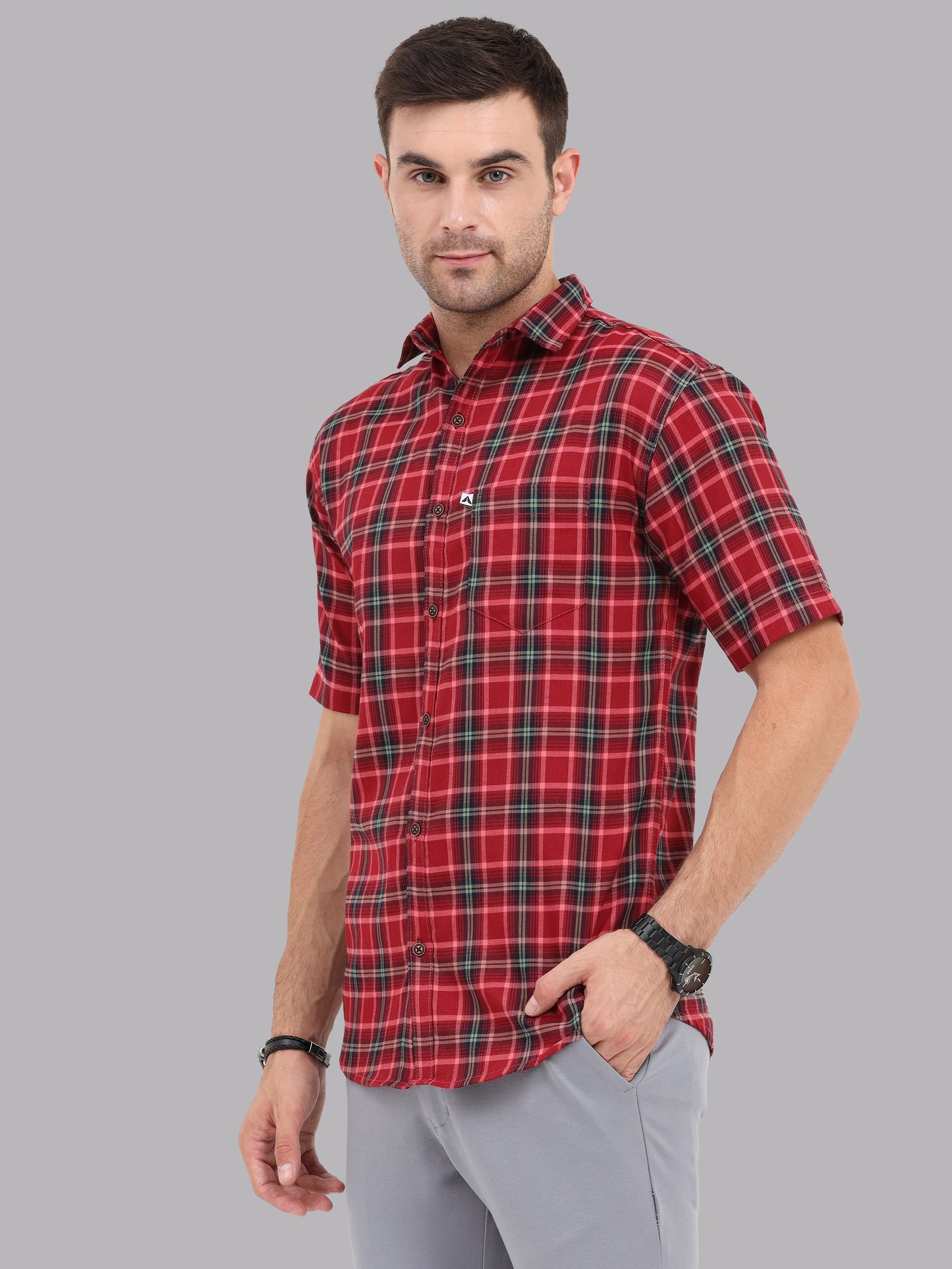 Half Sleeve Buffalo Mens Red Check Shirt Regular Fit