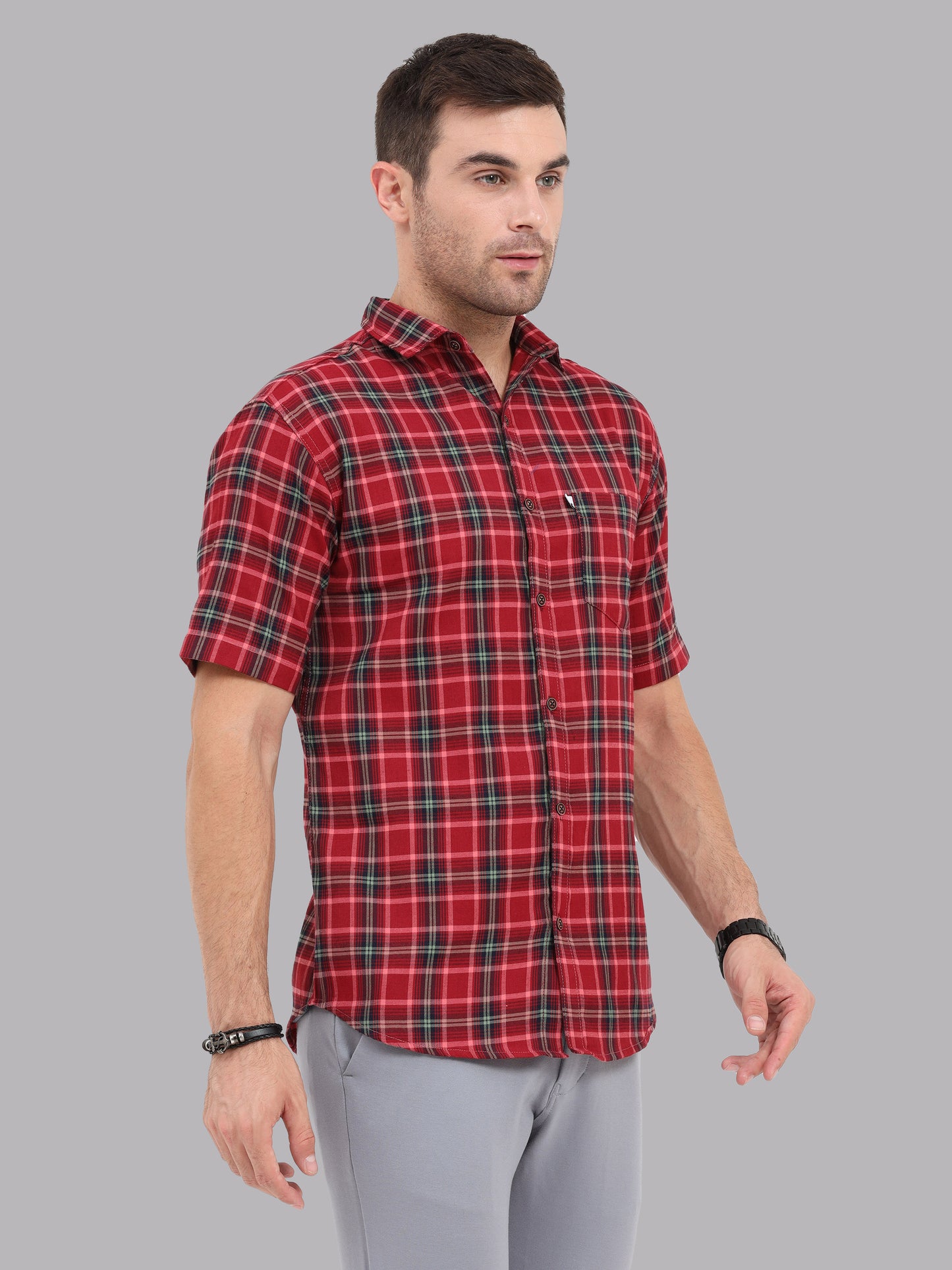 Half Sleeve Buffalo Mens Red Check Shirt Regular Fit