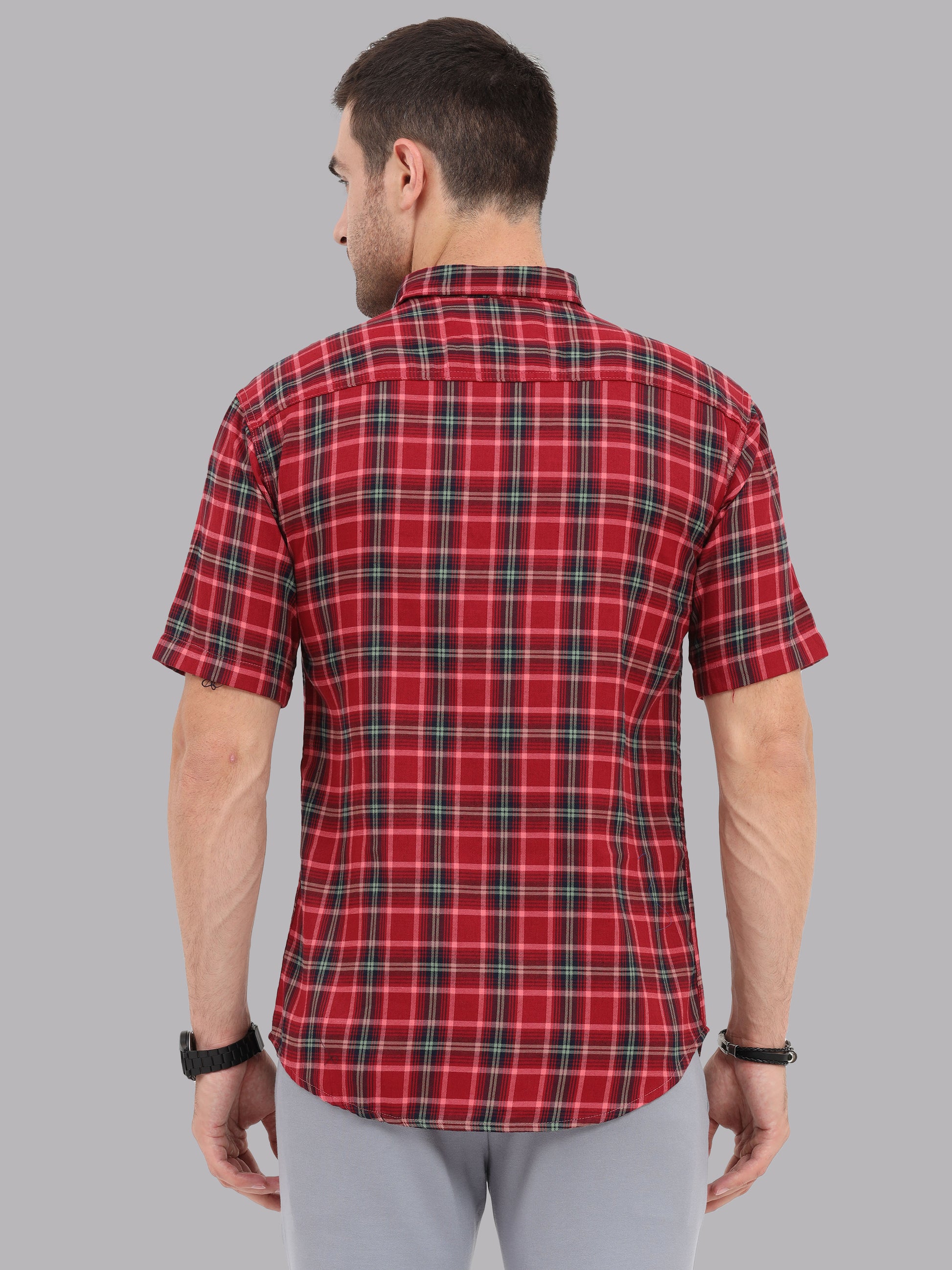 Half Sleeve Buffalo Mens Red Check Shirt Regular Fit