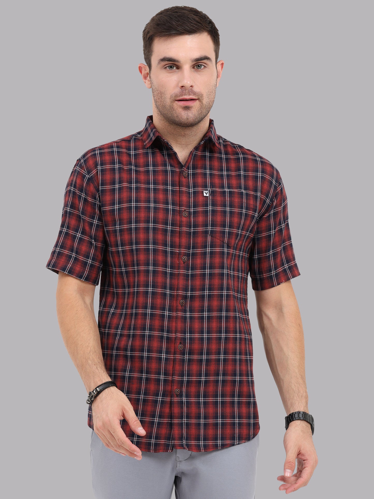 Regular Fit Buffalo Peach Half Check Shirt for Men