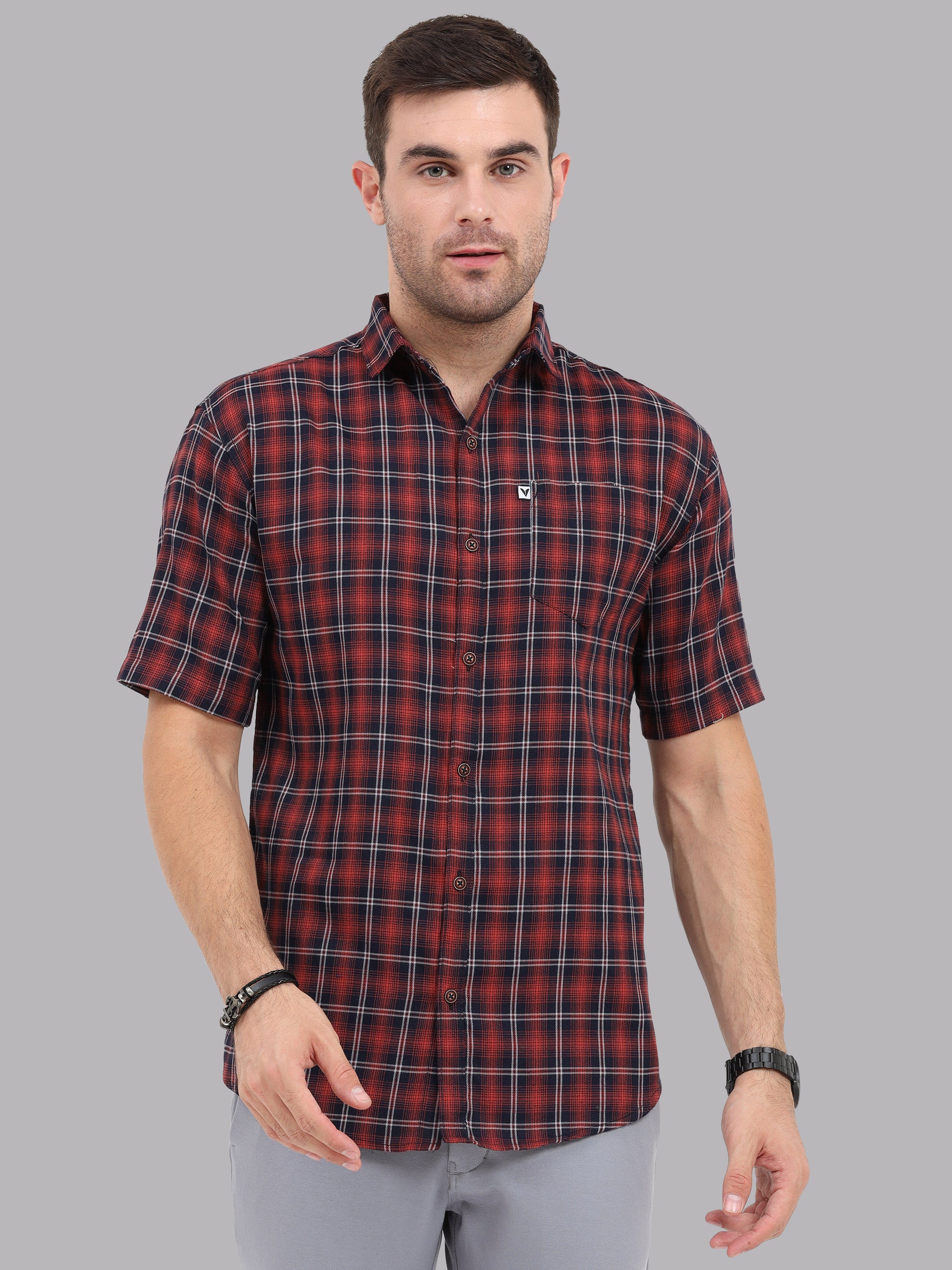 Regular Fit Buffalo Peach Half Check Shirt for Men