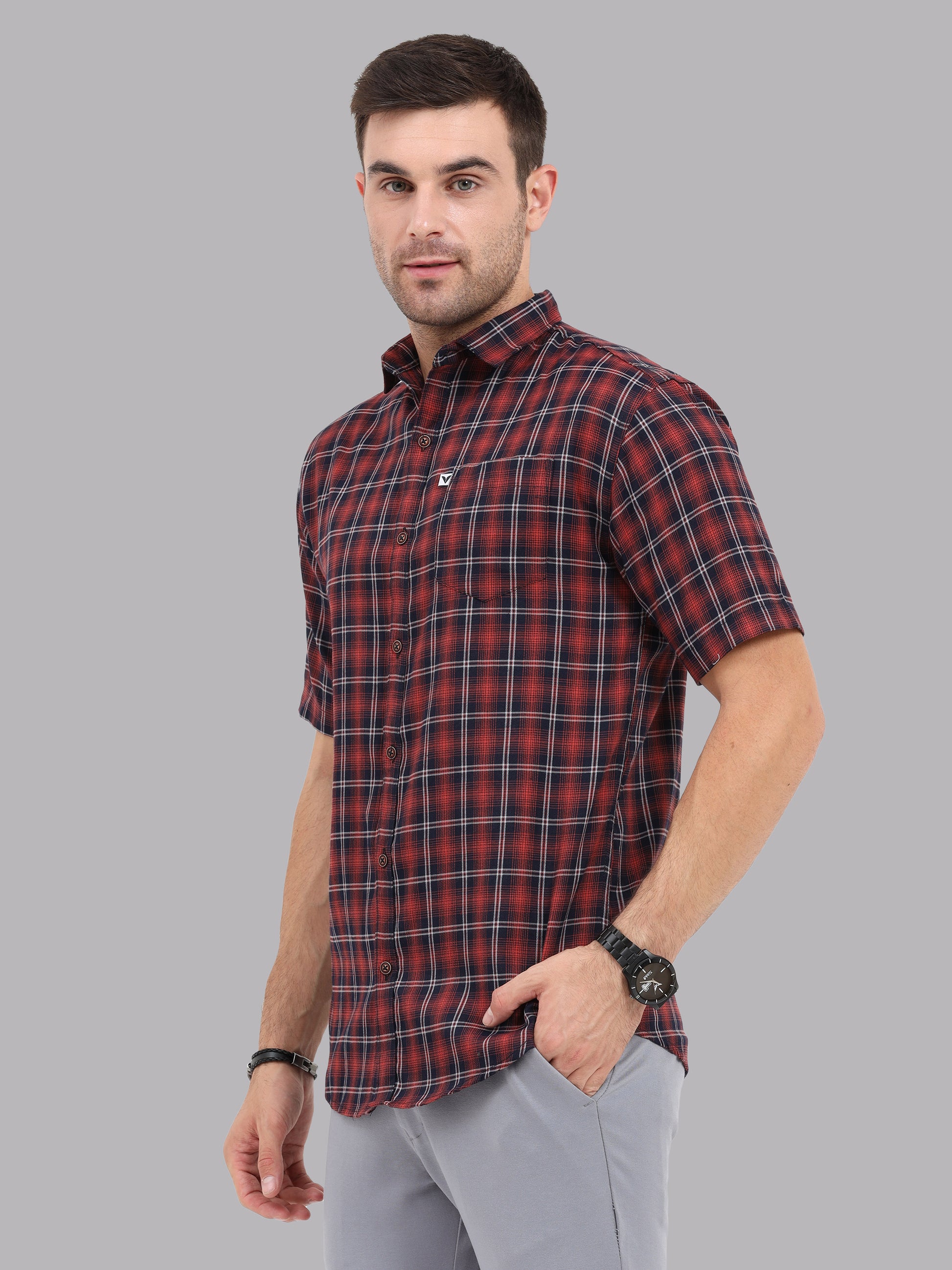 Regular Fit Buffalo Peach Half Check Shirt for Men