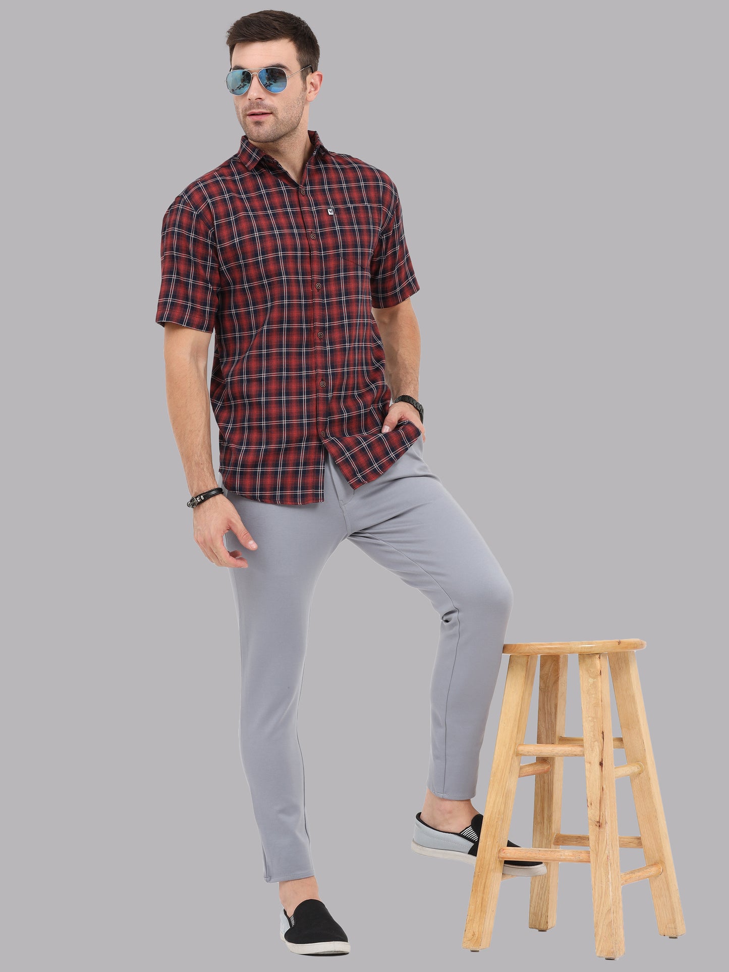 Regular Fit Buffalo Peach Half Check Shirt for Men
