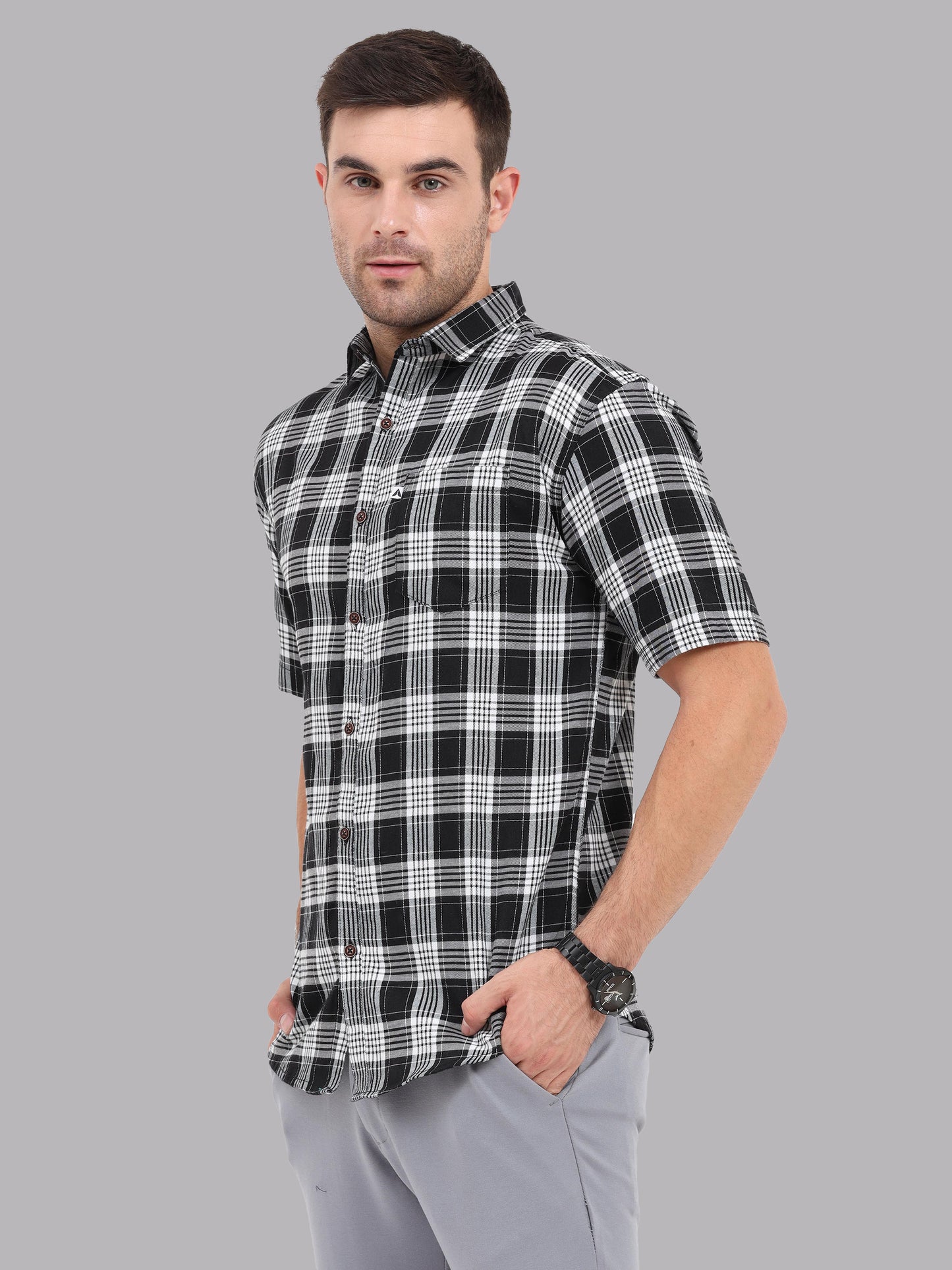 Half Sleeve Buffalo Black White Check Shirt for Men