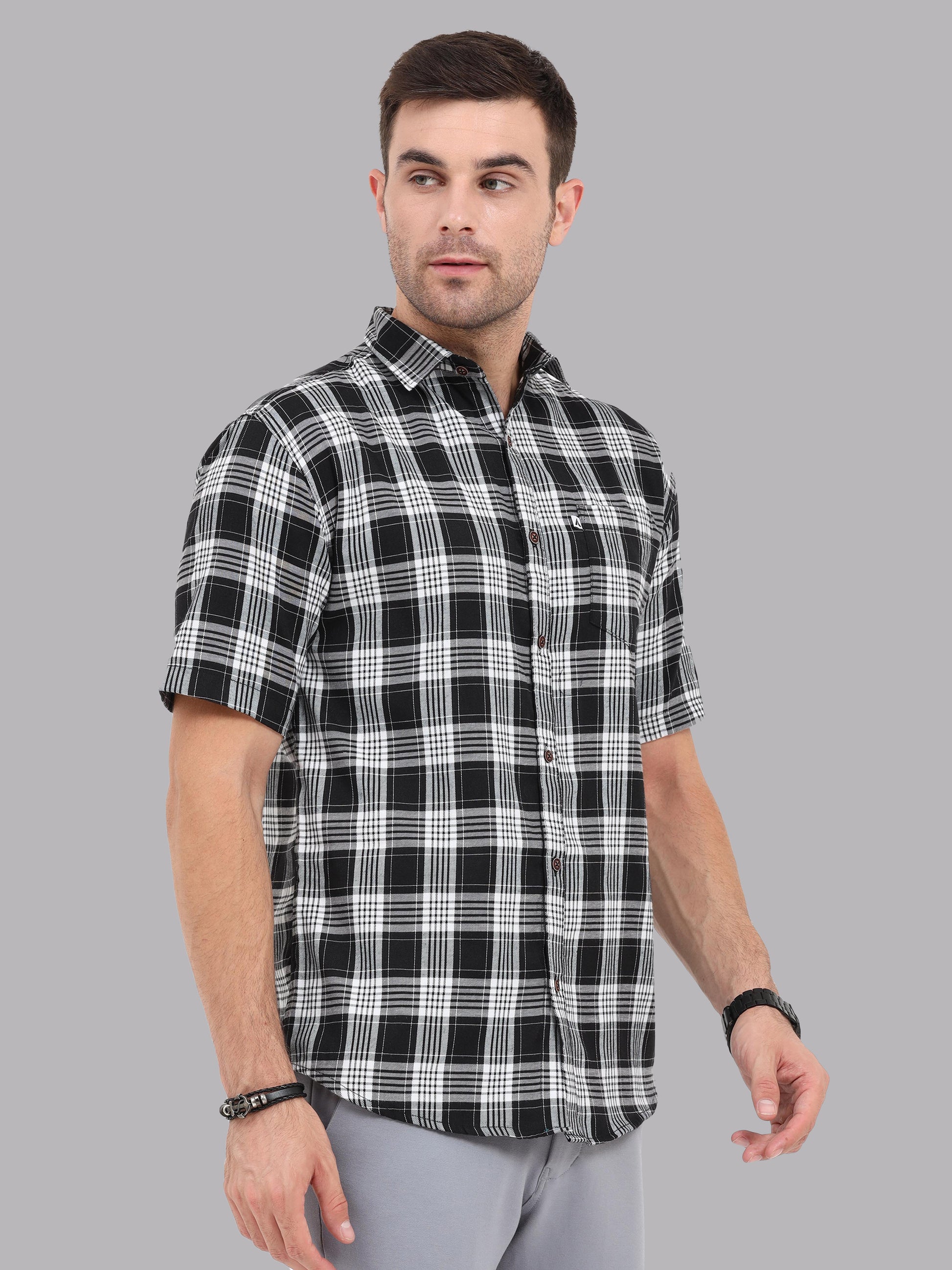 Half Sleeve Buffalo Black White Check Shirt for Men