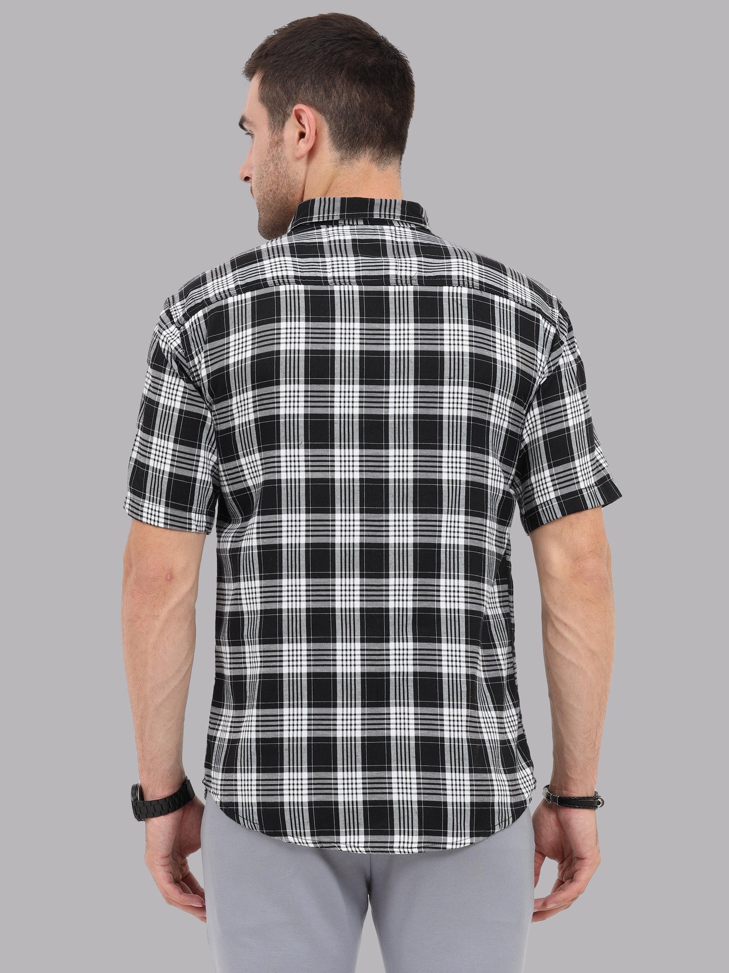 Half Sleeve Buffalo Black White Check Shirt for Men