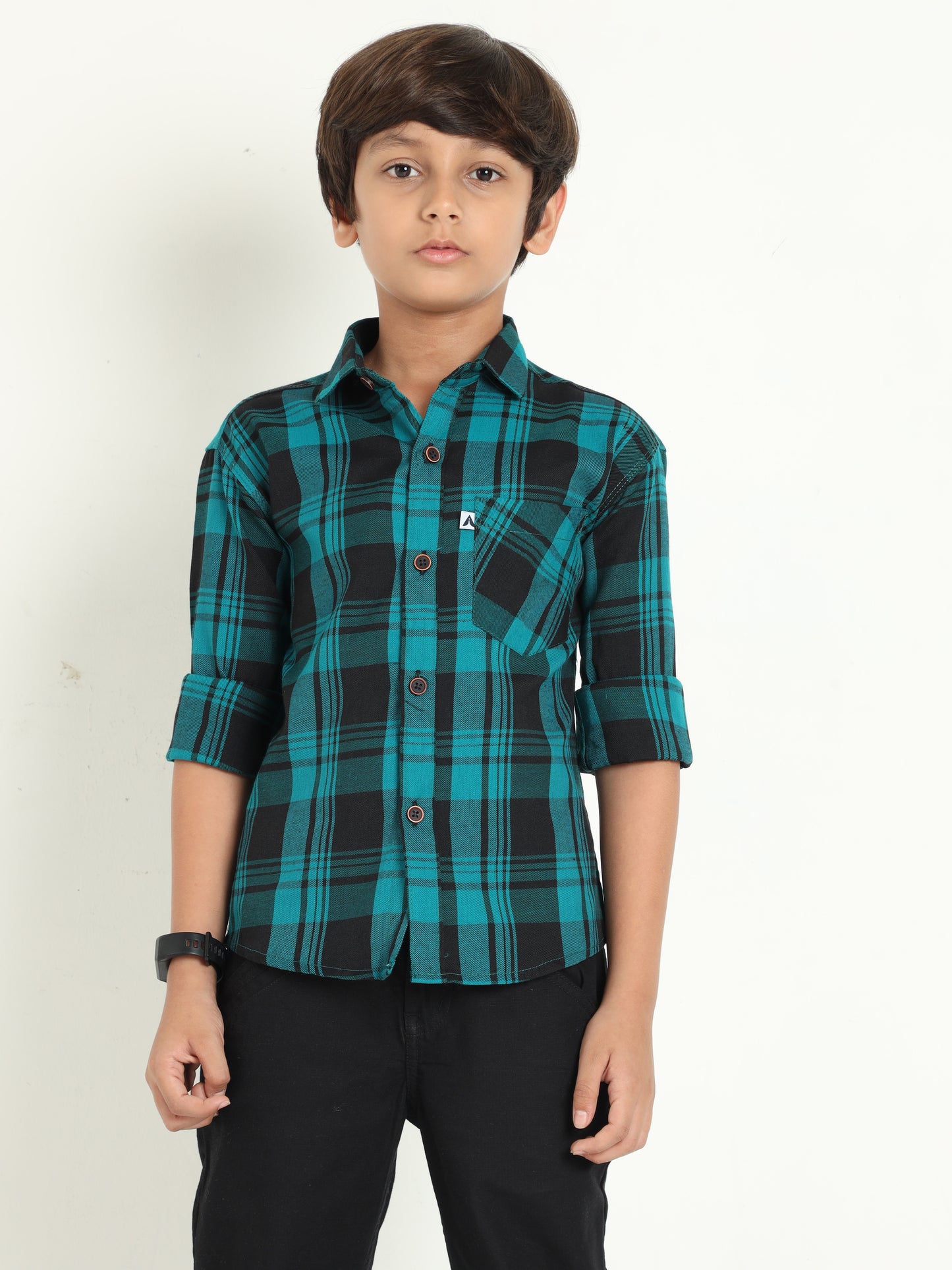 Cotton Blend Checks Wanted Boys Blue Shirt