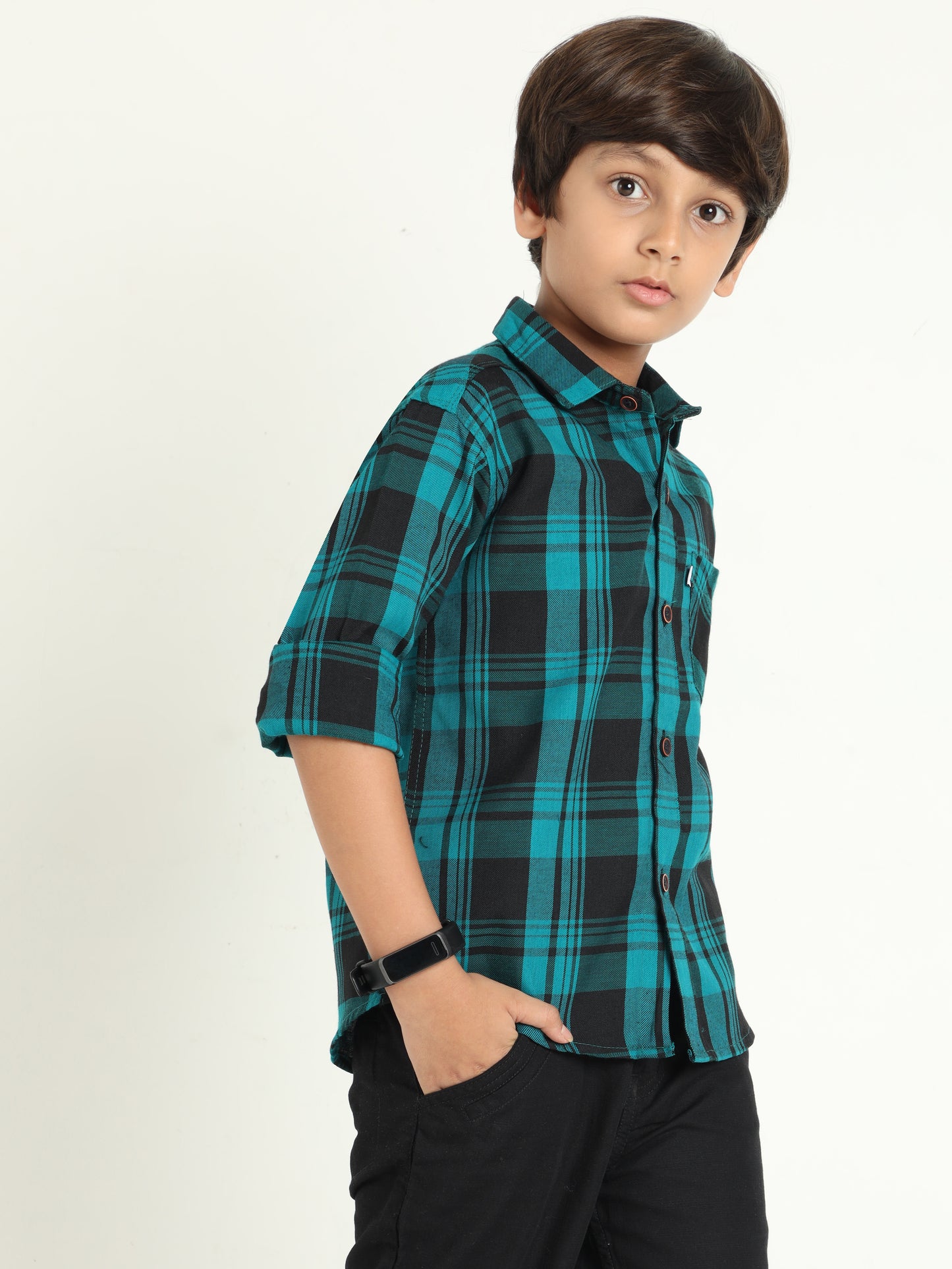 Cotton Blend Checks Wanted Boys Blue Shirt